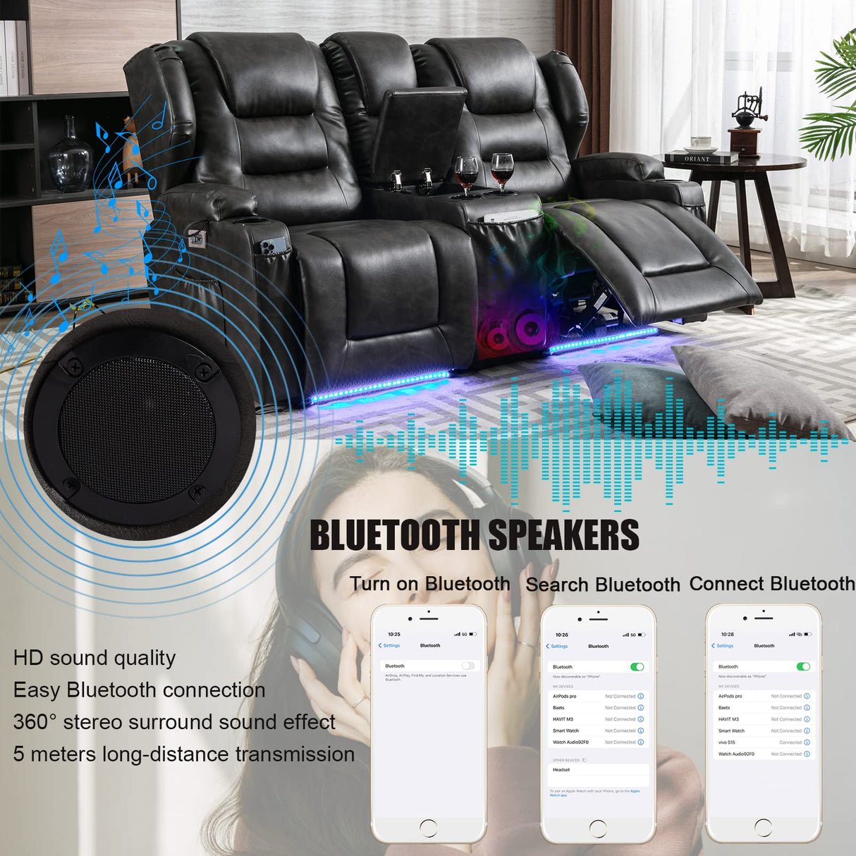 Electric Home Theater Seating- Power Recline Chair Loveseat RV Sofa