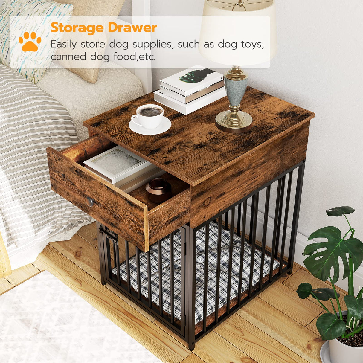 Dog Crate Furniture, Wooden Dog House, Decorative Dog Kennel with Drawer