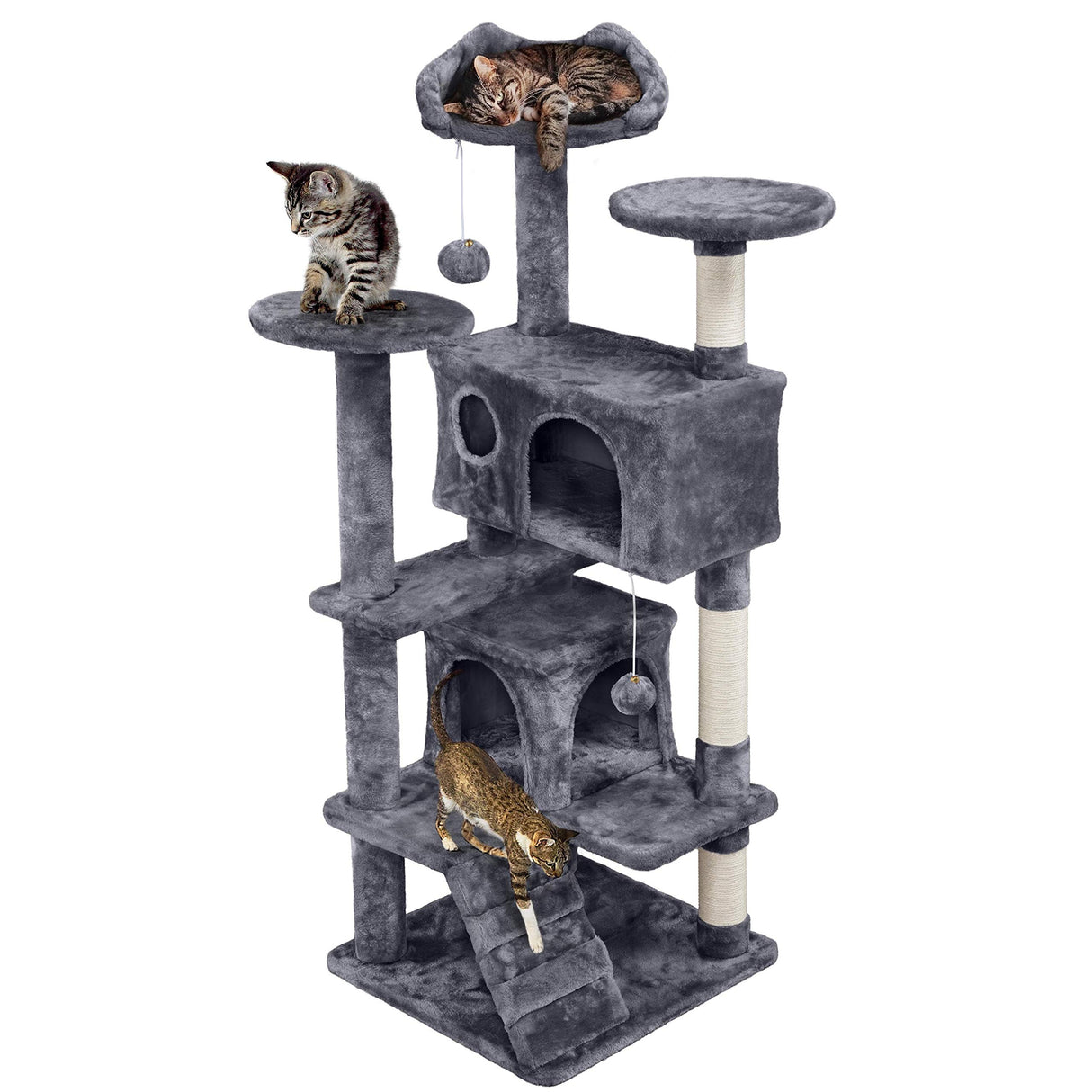 54in Cat Tree, Cat Tower w/Large Cat Condo Scratching Posts