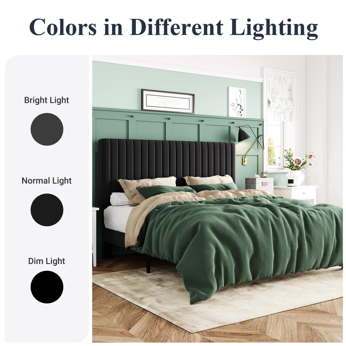 King Bed Frame, Velvet Upholstered Platform Bed