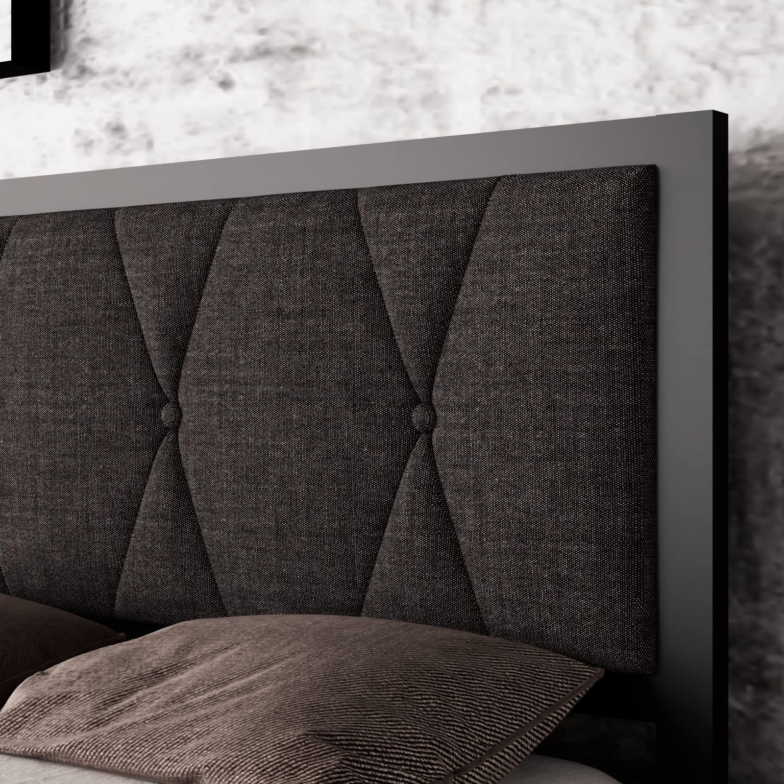 TitanSteel Luxe Metal Bed – Platform Frame with Upholstered Headboard