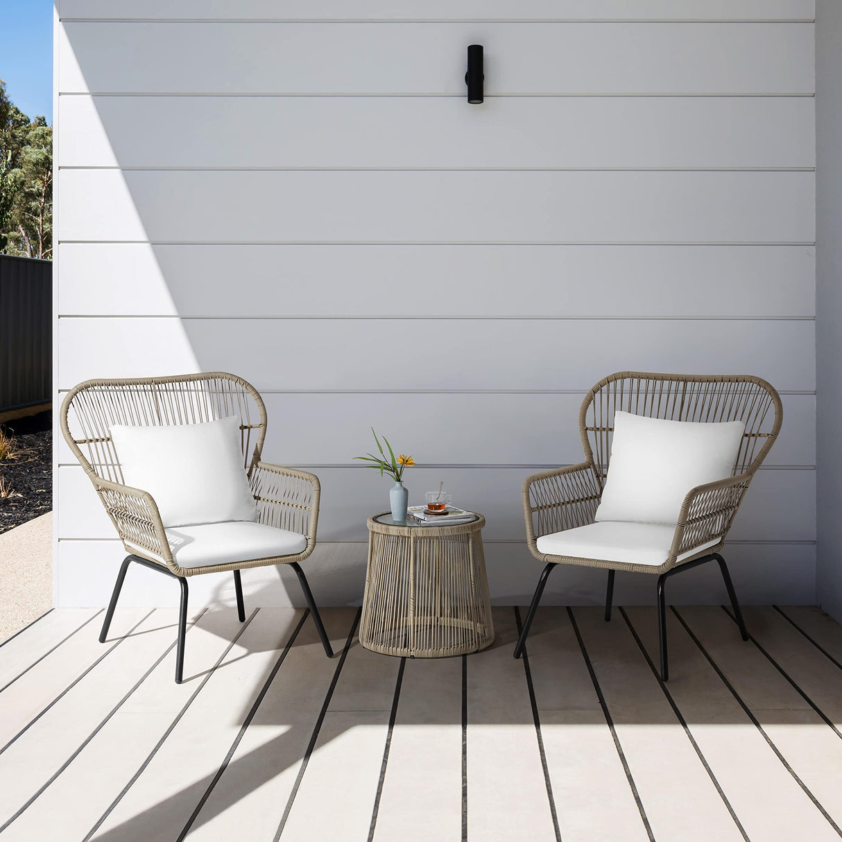 3-Piece Patio Bistro Conversation Set, Outdoor All-Weather Wicker Set