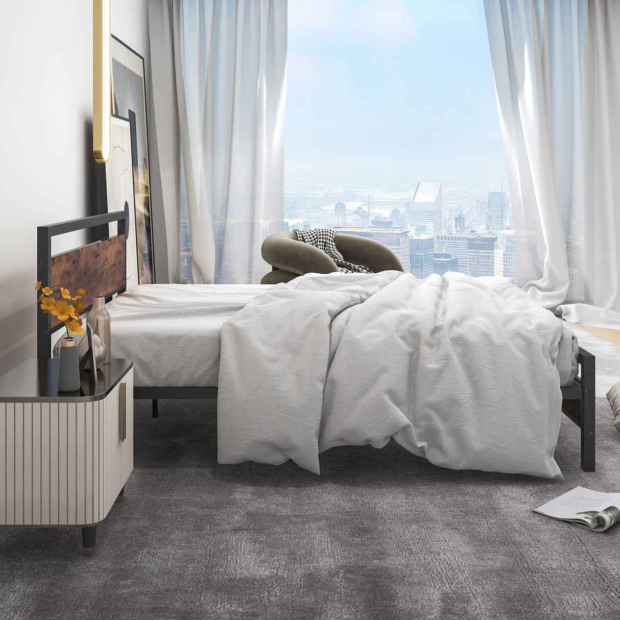 Full Size Bed Frame with Wood Headboard and Footboard/Heavy Duty Platform Bed Frame