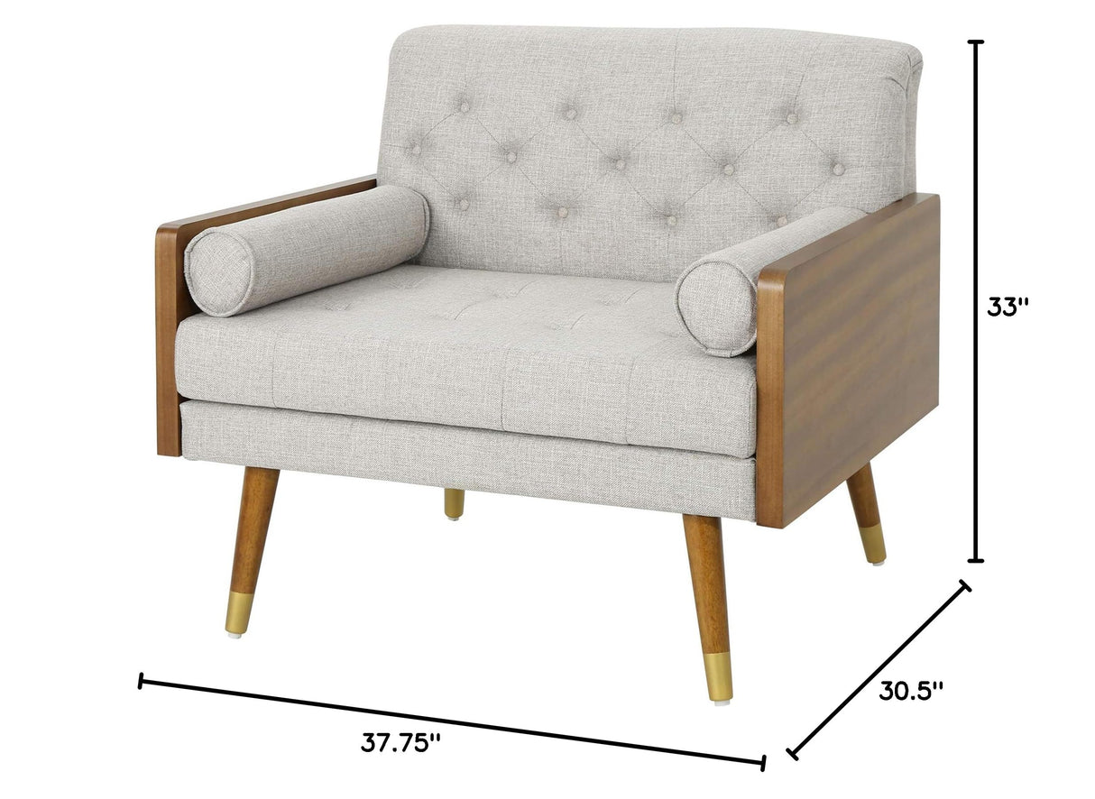 Greta Mid Century Modern Fabric Club Chair, Beige, Dark Walnut