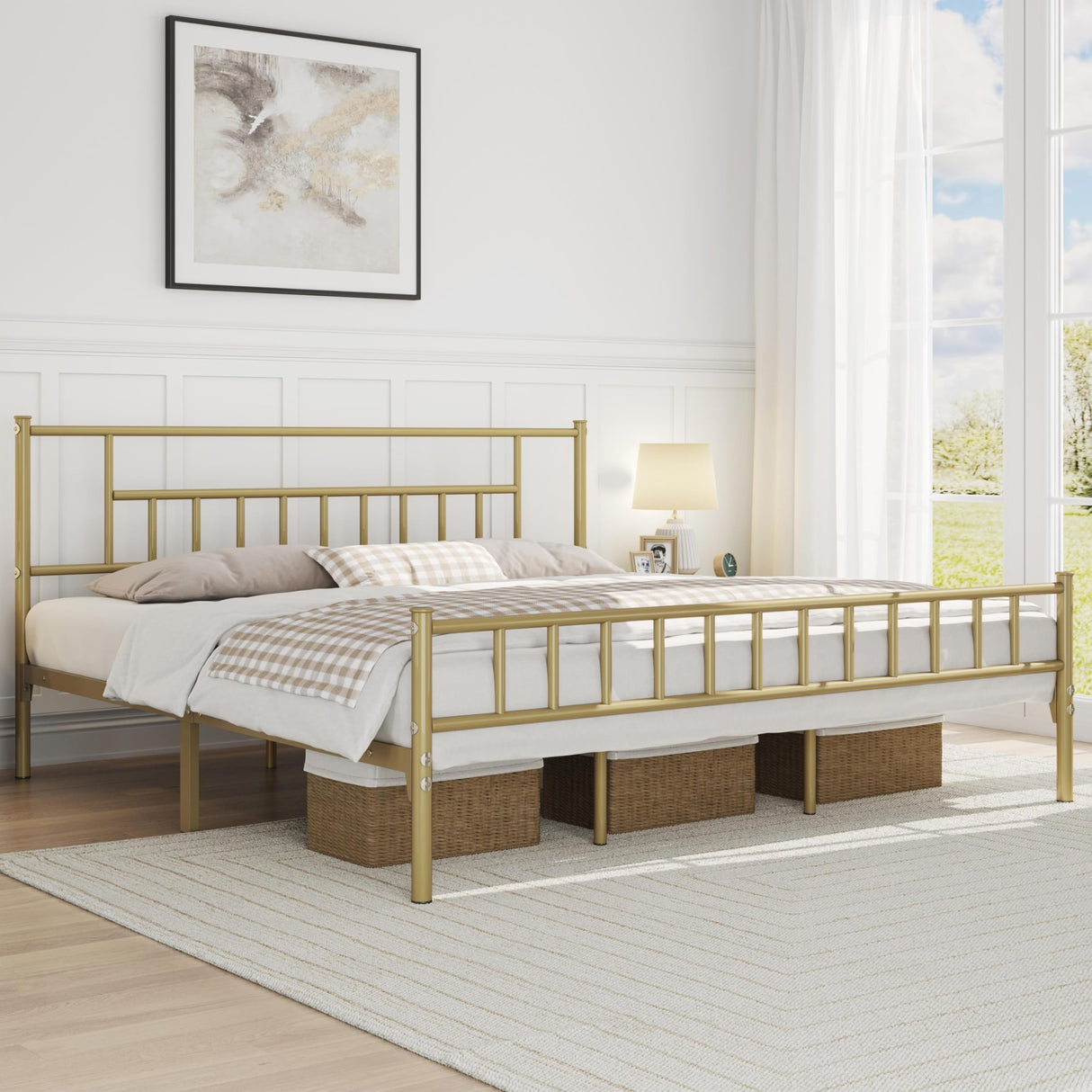13 inch King Size Metal Bed Frame with Headboard and Footboard Platform