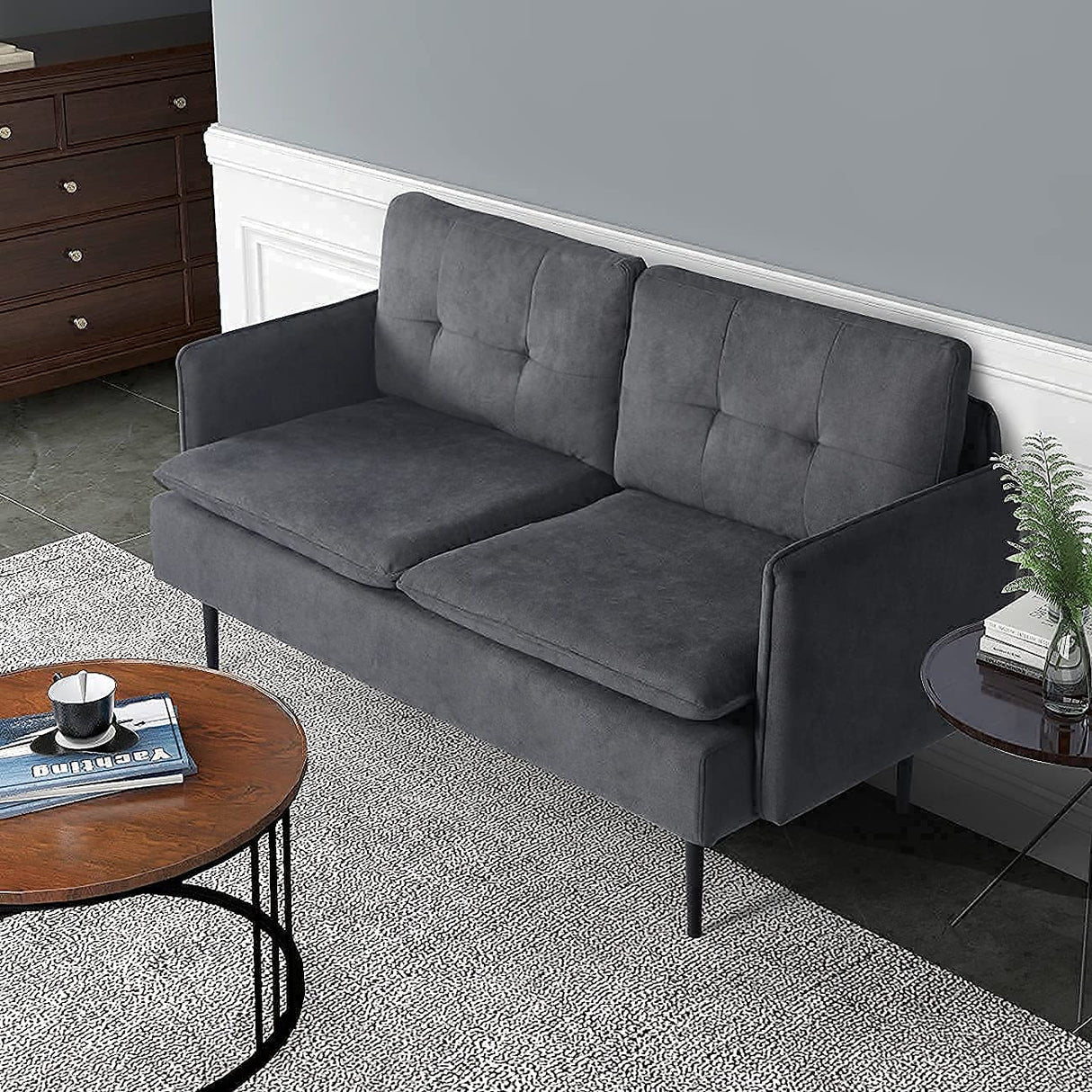 Metal Legs for Small Space Tufted Cushions Soft Sectional 2-Seat Couch