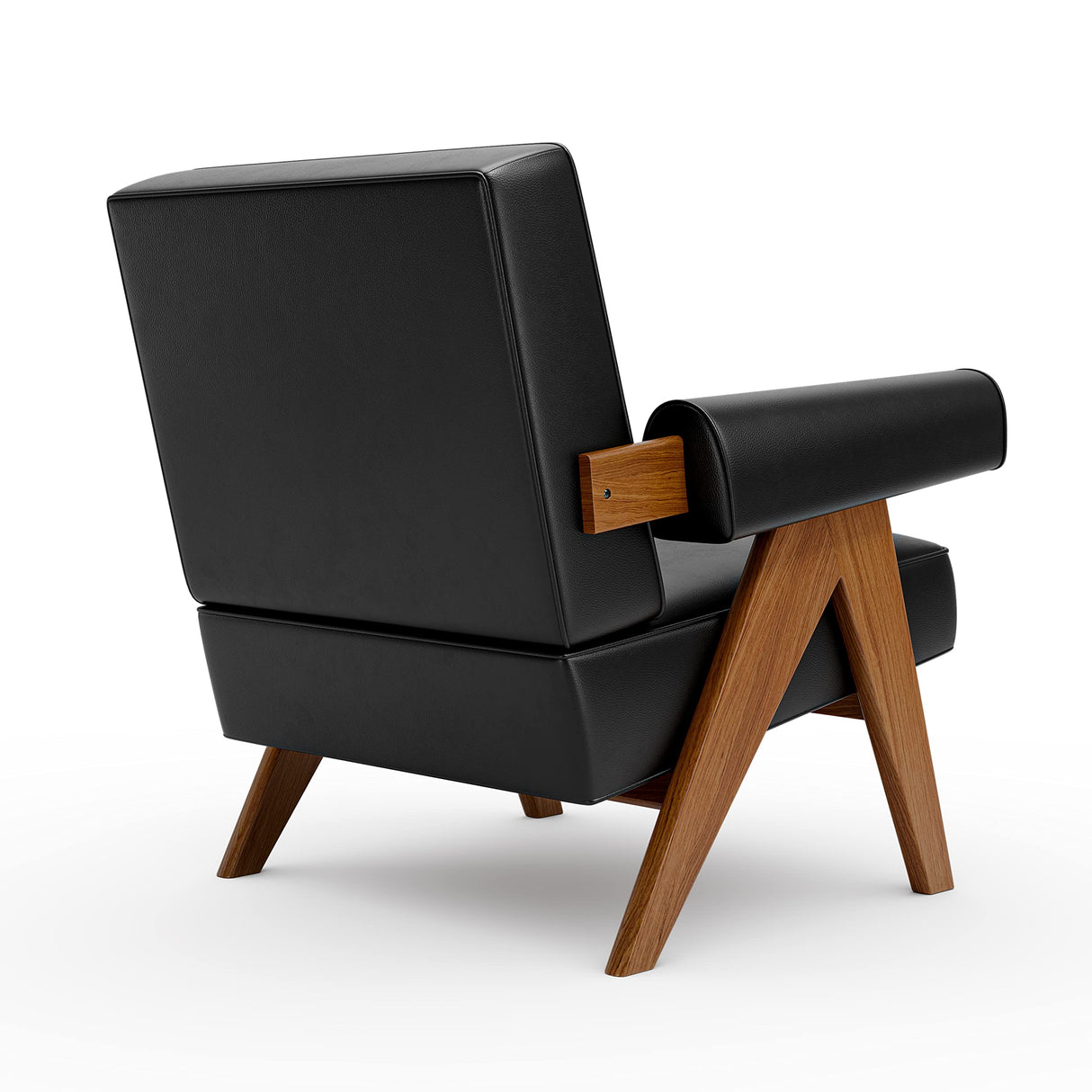 Leather Accent Chair, Mid Century Modern Armchair with Ash Wood Feet