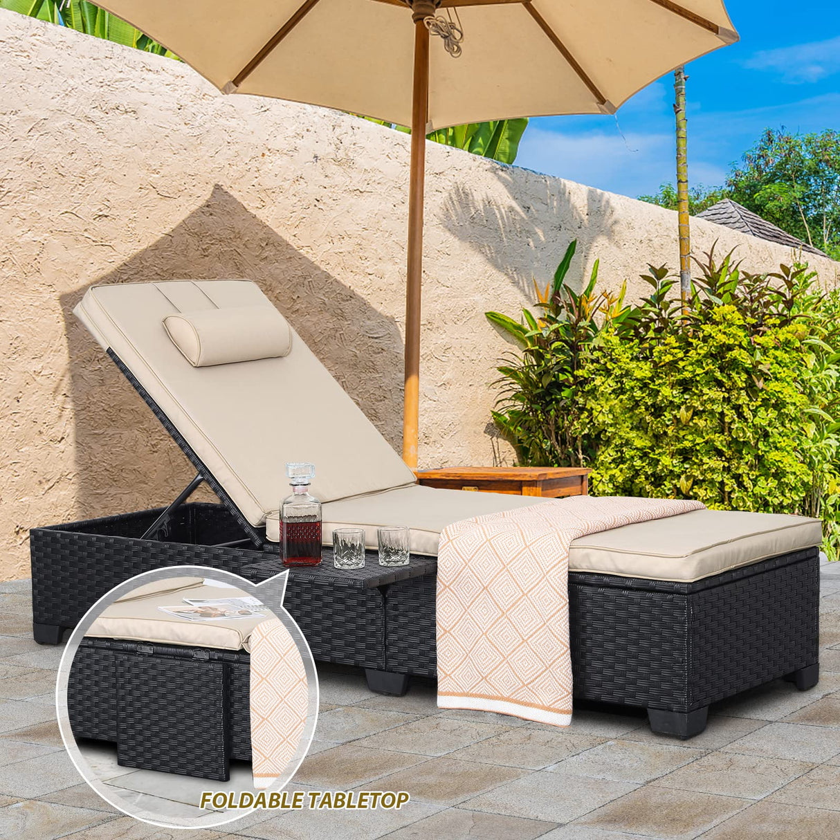 Outdoor PE Wicker Chaise Lounge Chairs - 2 Piece Patio