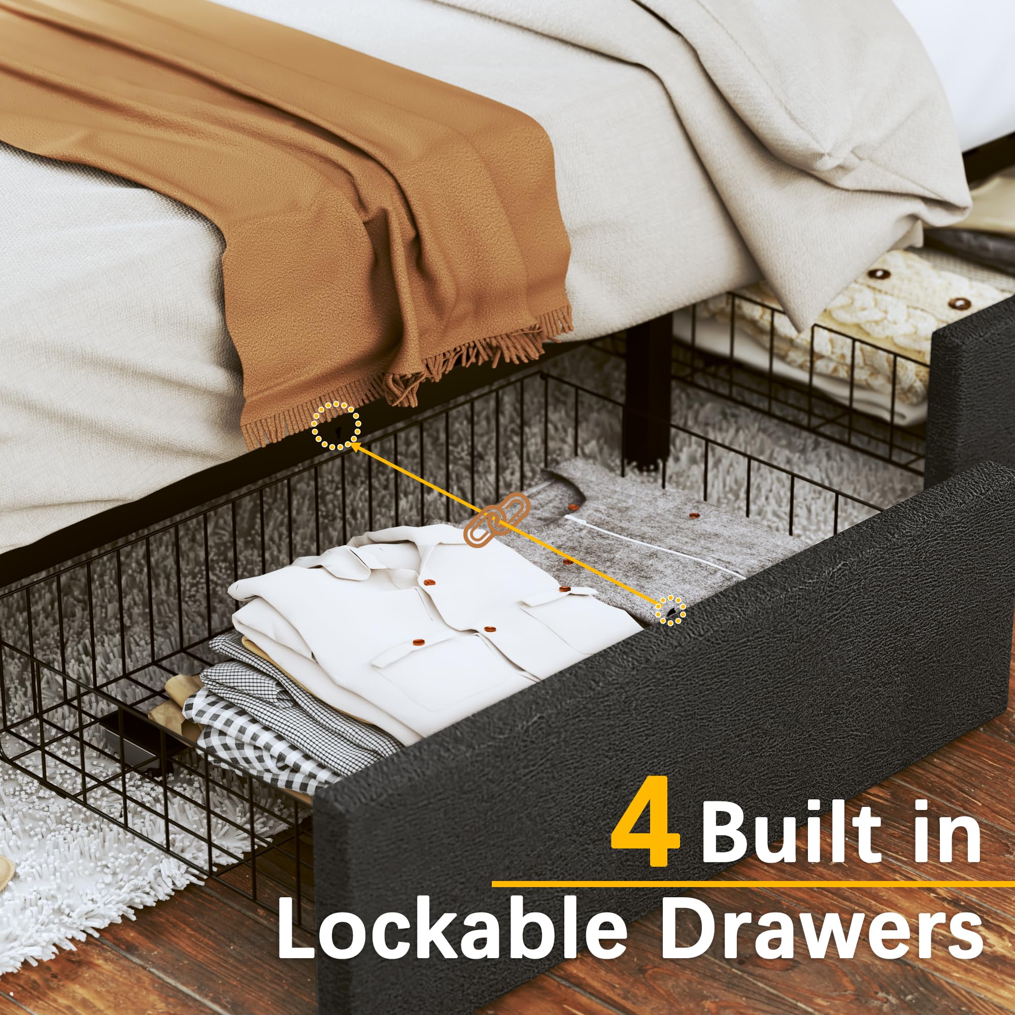 LuxeRest Upholstered Bed – Storage Drawers & Adjustable Headboard