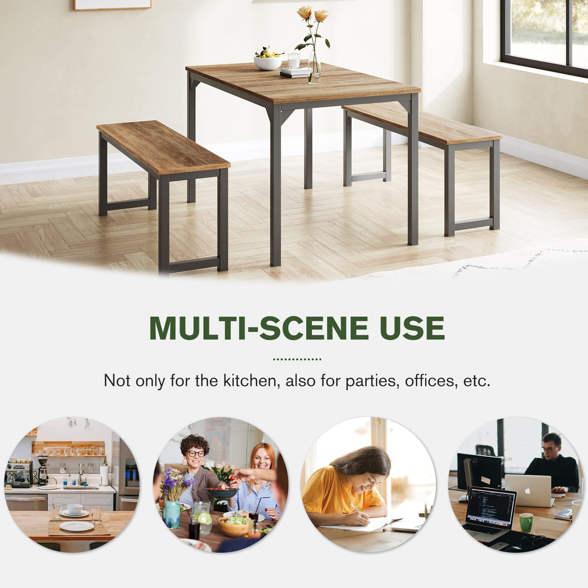 45" Dining Table Set for 4, 3-Pieces Kitchen & Dining Room Sets