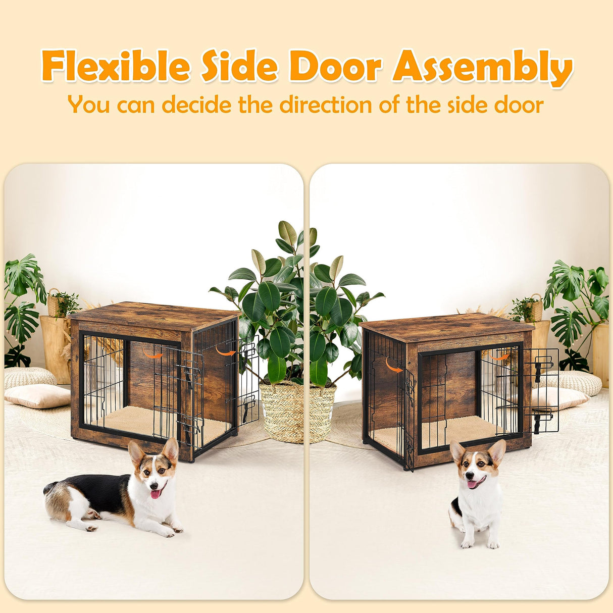 27.5'' Dog Crate Furniture with Cushion Wooden Dog Crate with Double Doors/Adjustable