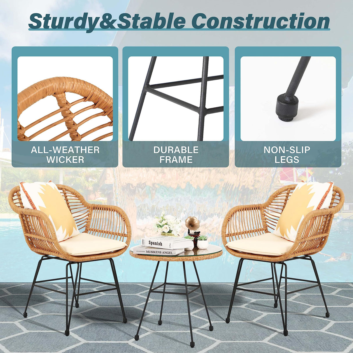 3 Piece Patio Set, Outdoor Bistro Set, Balcony Furniture