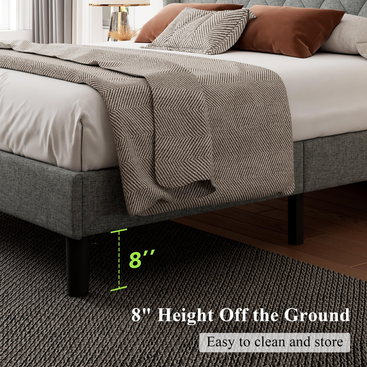 King Size Bed Frame with Wingback, Upholstered Platform Bed