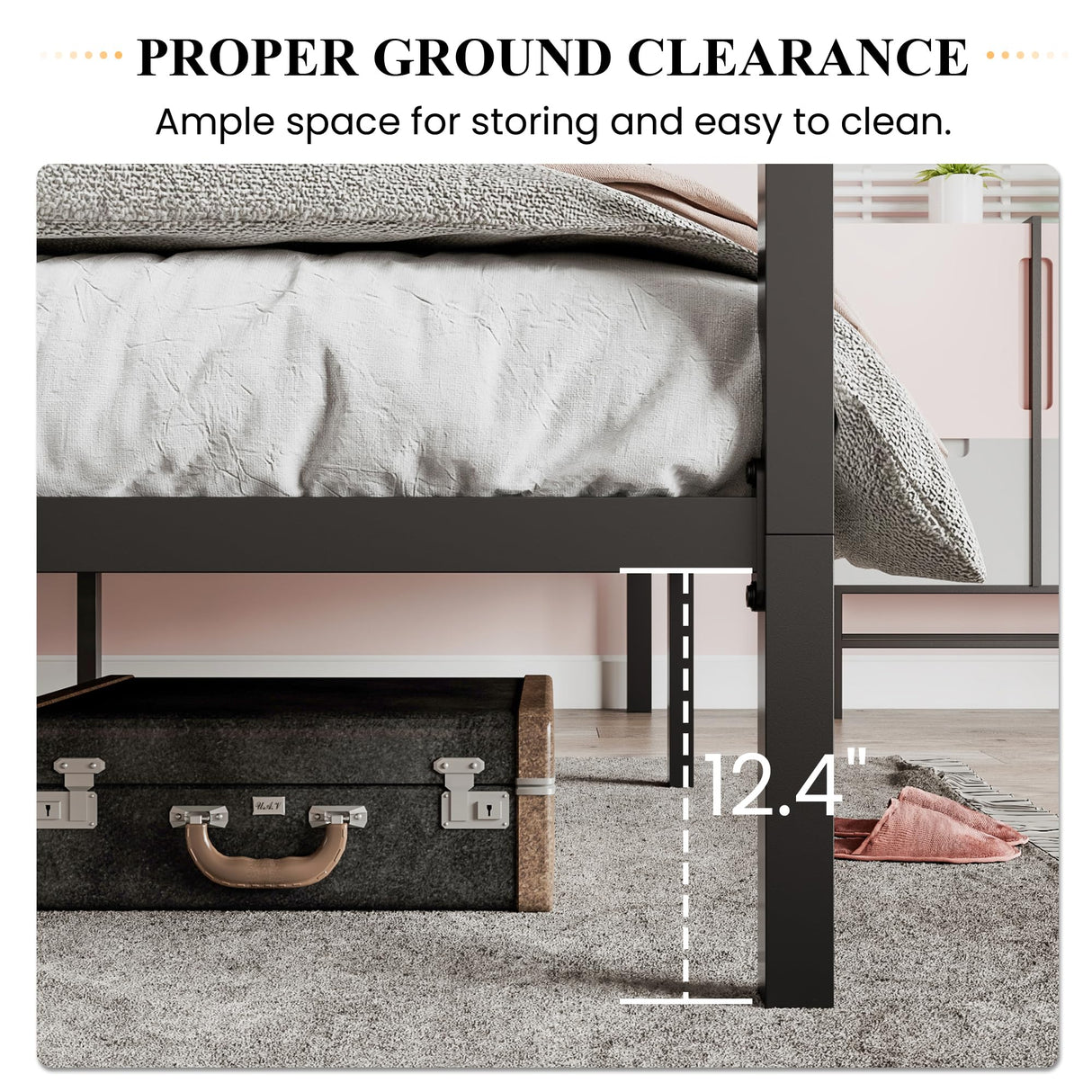 Metal Canopy Bed Frame Queen Size/Mattress Foundation with Metal Slats