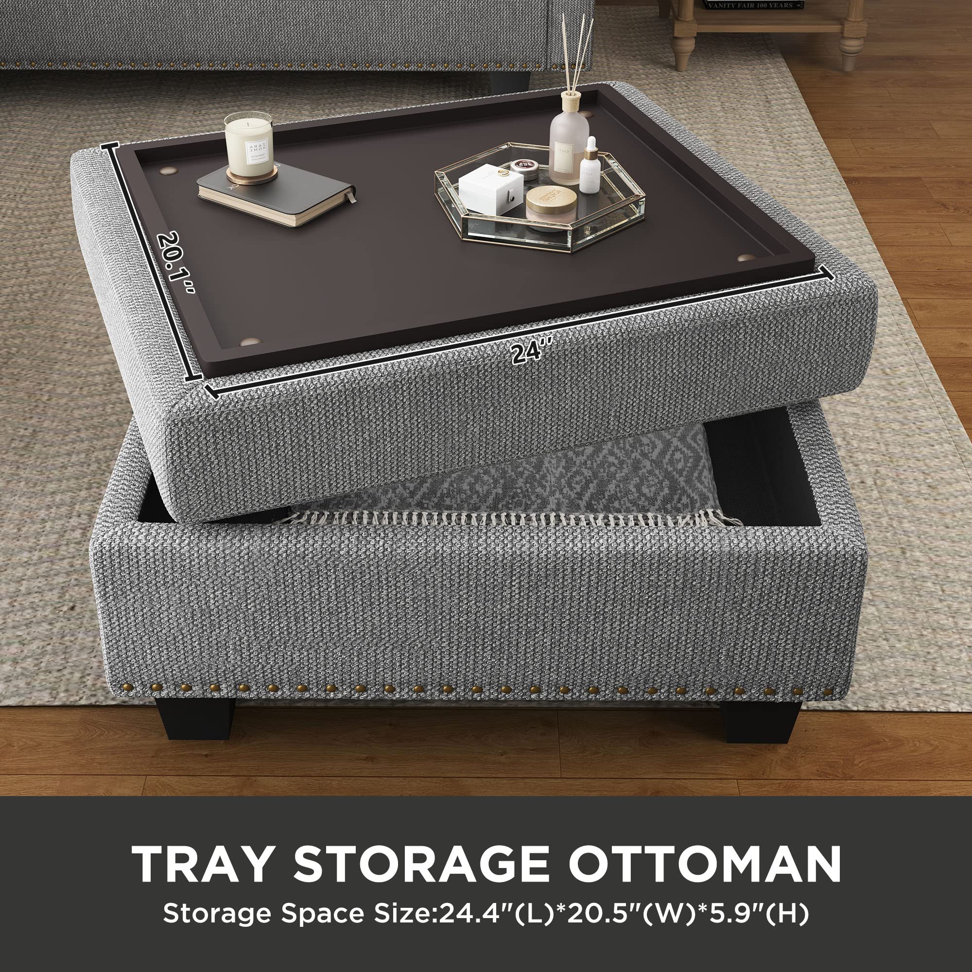 Convertible Sectional Sofa, L Shaped Couch with Storage Ottoman