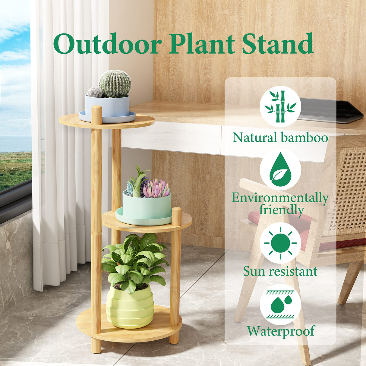 3-Tier Bamboo Plant Stand – Easy Assembly, Waterproof & Stable