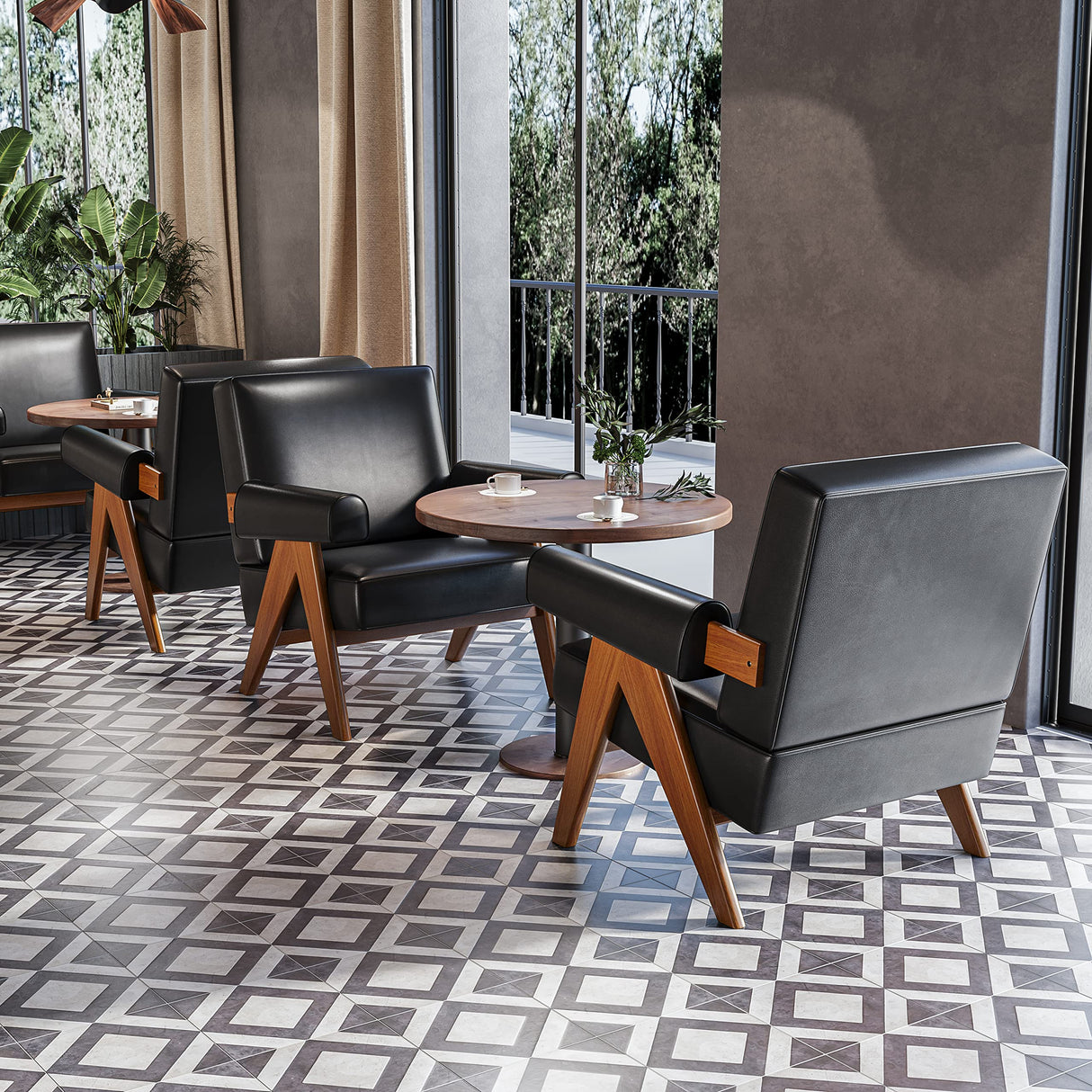 Leather Accent Chair, Mid Century Modern Armchair with Ash Wood Feet