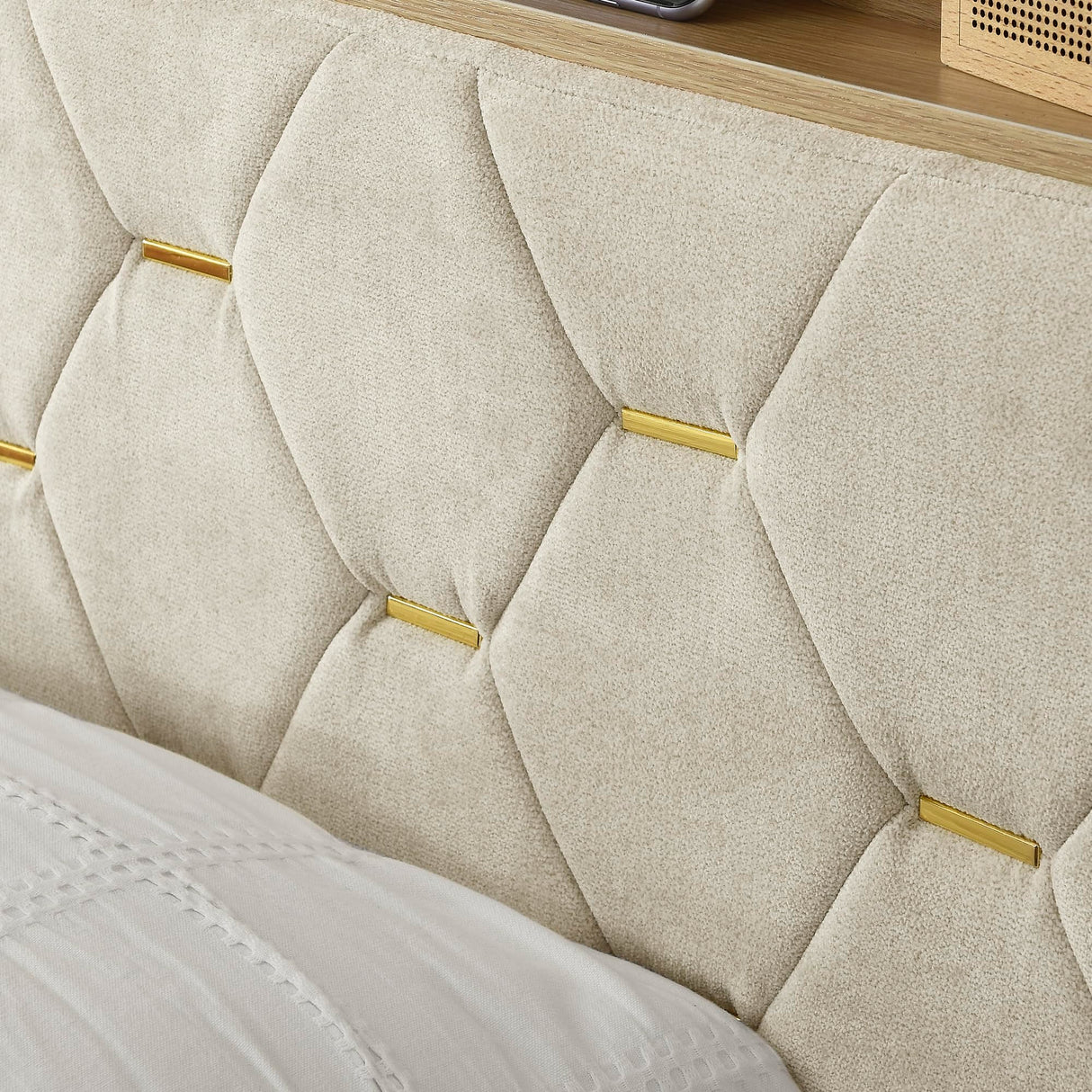 Queen Bed Frame with Storage Shelves & USB Charging Ports Headboard