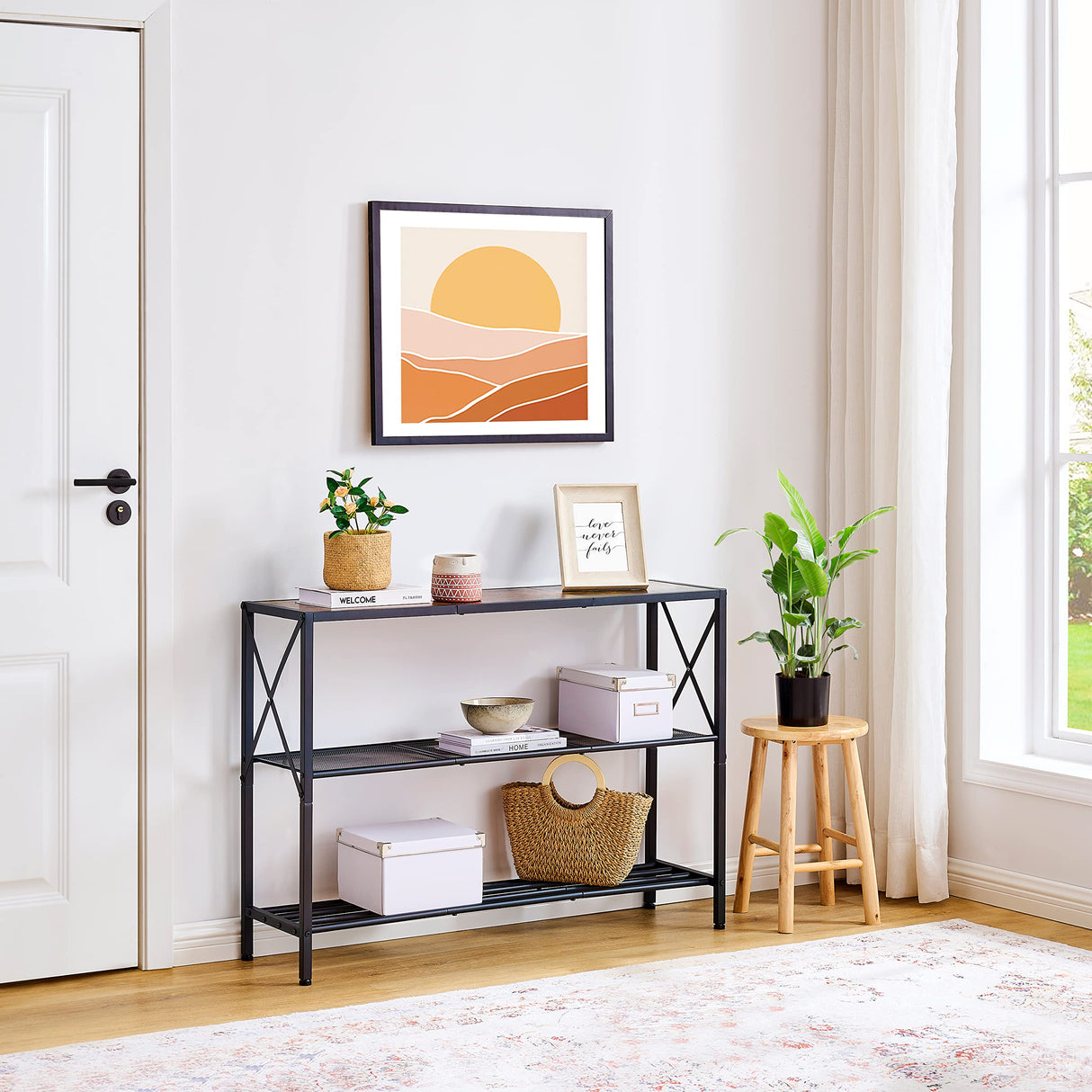 Industrial Console Table, 3 Tier Entryway Table, Hallway Table