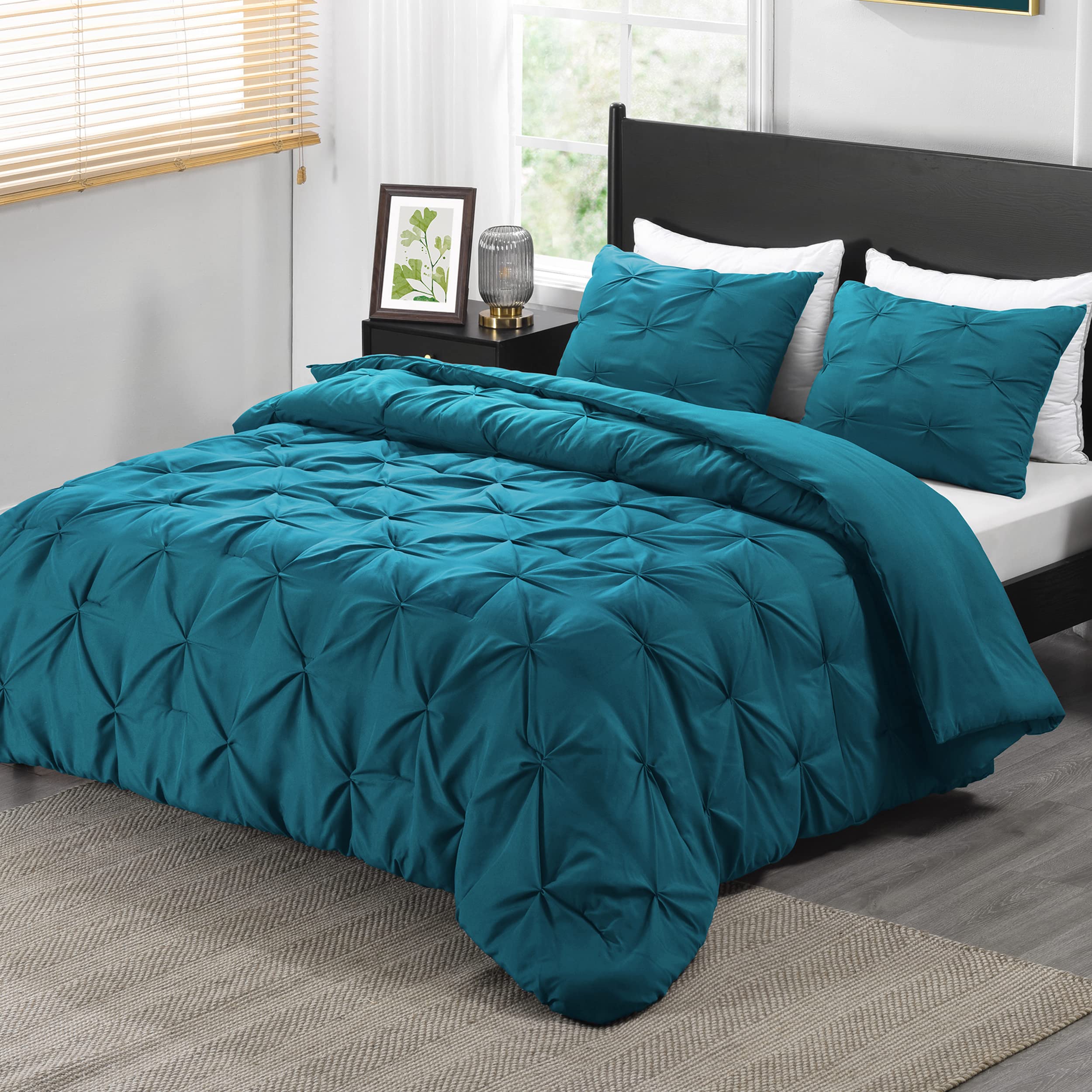 Pintuck Queen Comforter Set with 2 Pillow Shams - 3-Piece - Crystal Teal Queen Bed