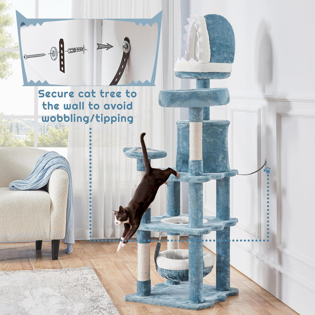 Cat Tree Ocean-Themed Cat Tower 61in, Multi-Level Cat Climbing Tree