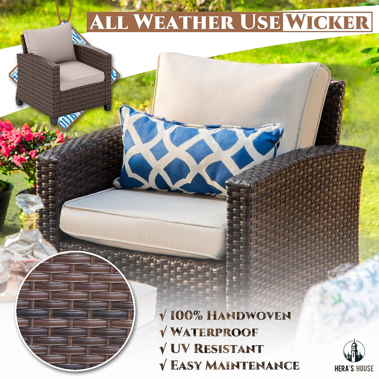 8 Pieces Wicker Patio Furniture Set with Fire Pit Table