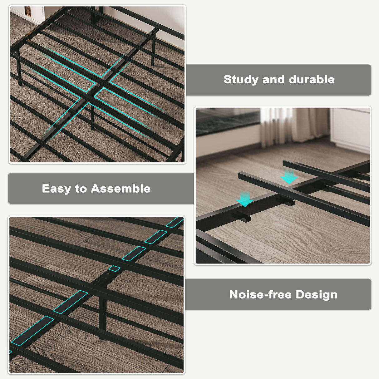 Queen Bed Frame with Upholstered Headboard and LED Light, Strong Platform Bed