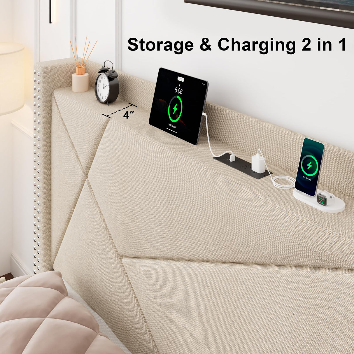 Bed Frame with 4 Storage Drawers & Charging Station - Platform Bed