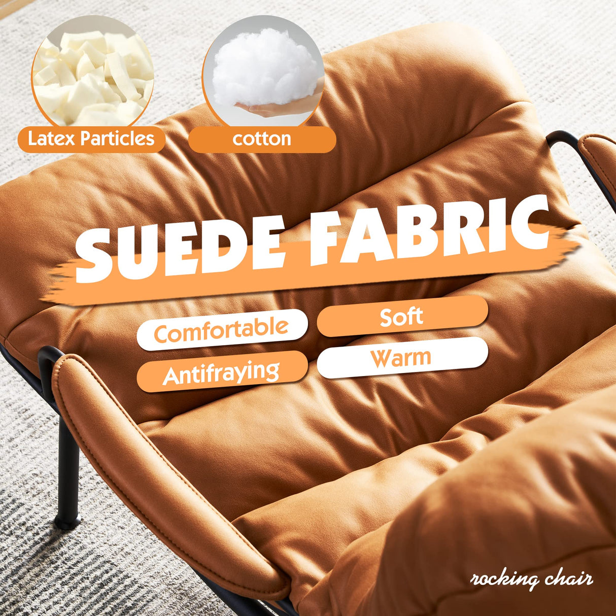 Living Room Accent Chair with Ottoman, Mid Century Modern Rocking Chair