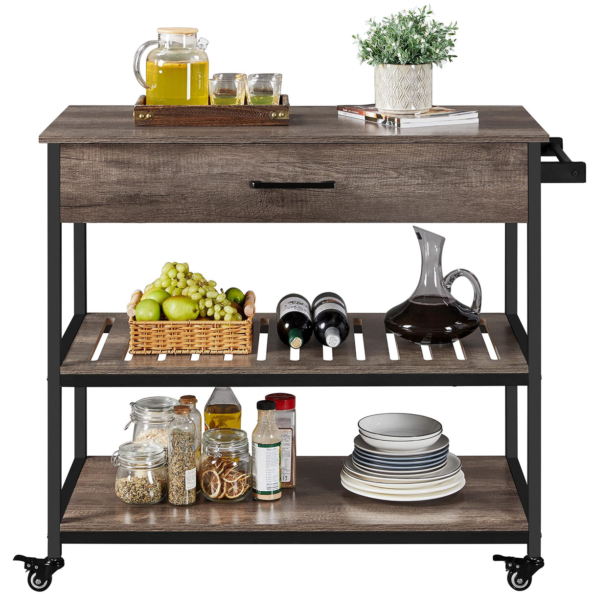 Kitchen Island on Wheels with Storage Drawer & Shelves Kitchen Cart