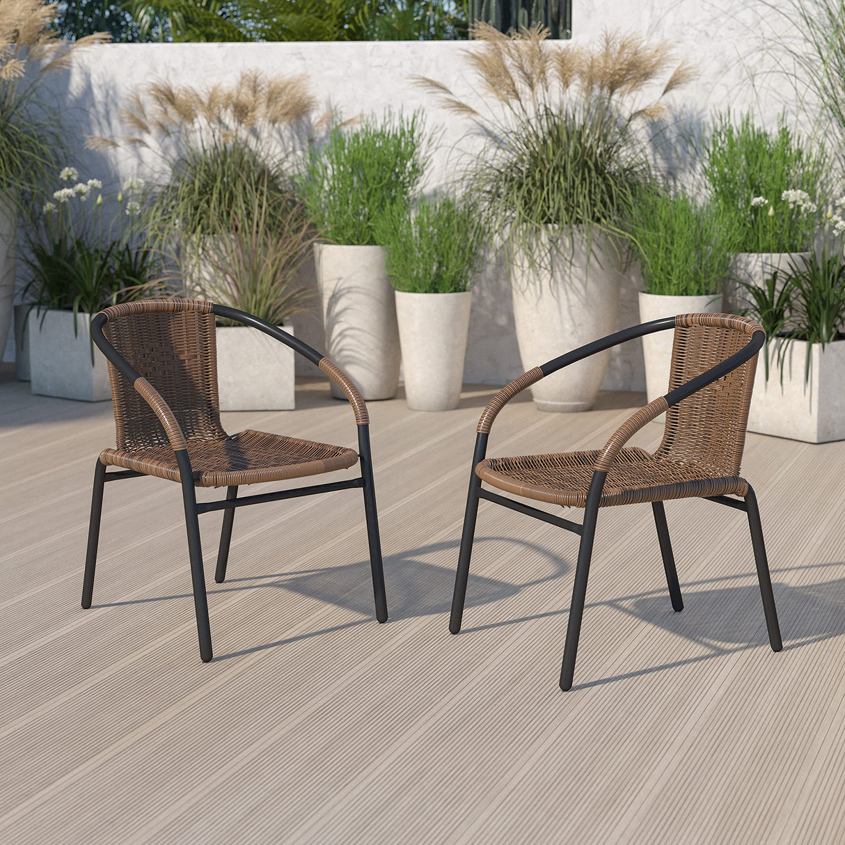 2 Pack Medium Brown Rattan Indoor-Outdoor Restaurant