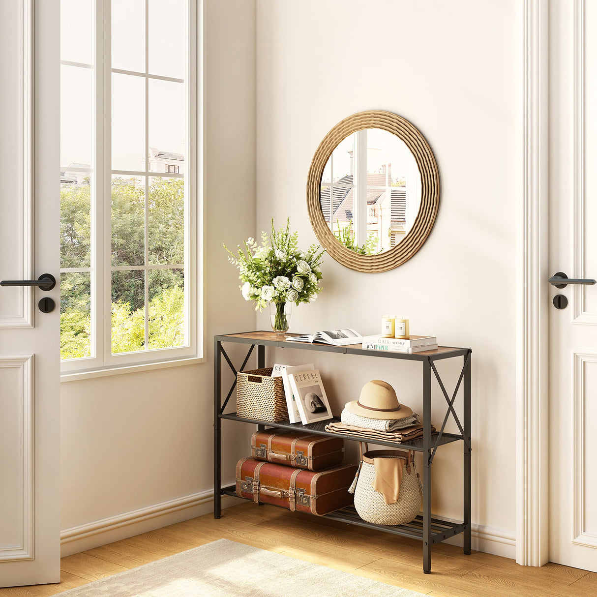 Industrial Console Table, 3 Tier Entryway Table, Hallway Table