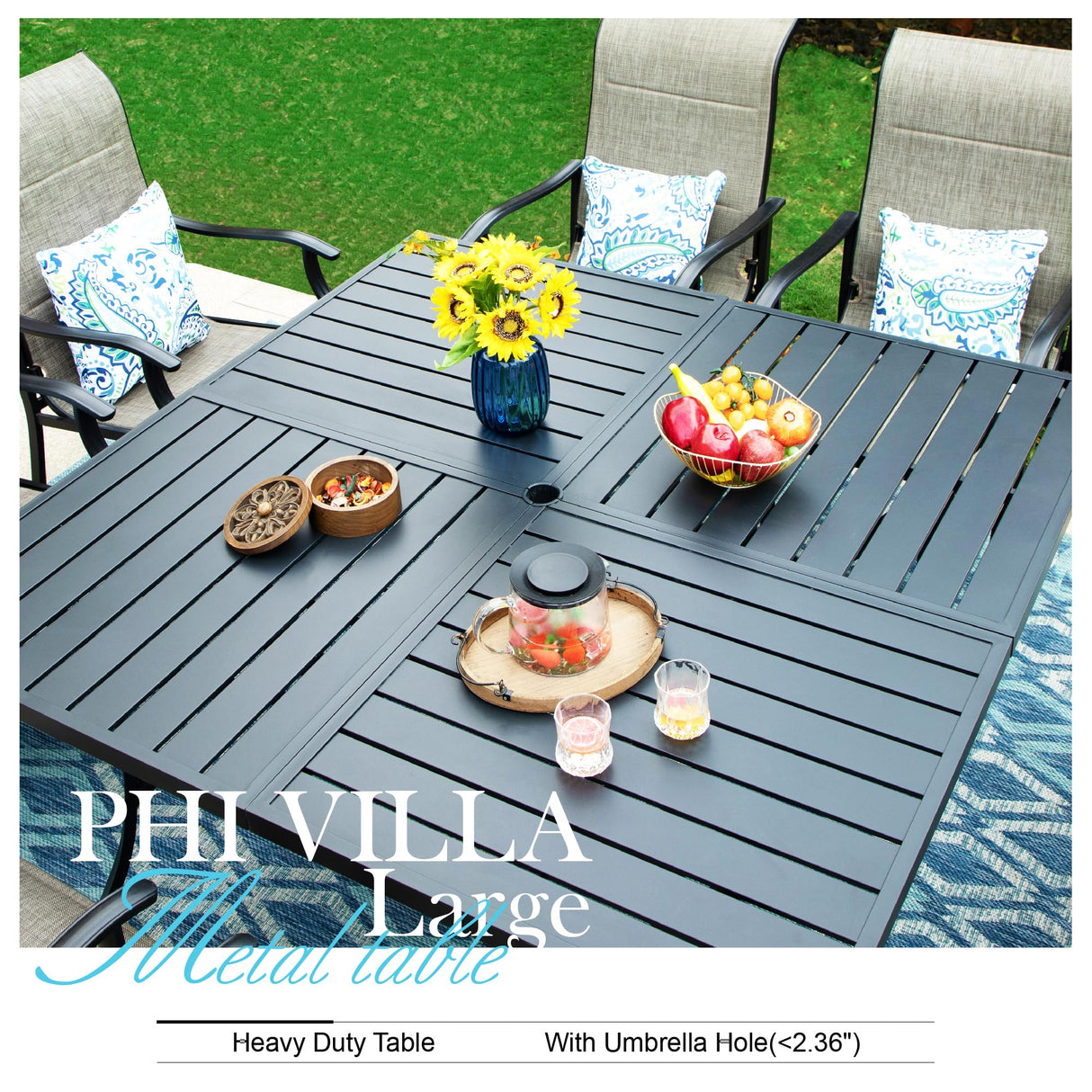 9 pcs Patio Dining Set, Large Square Table with Umbrella Dining Chairs