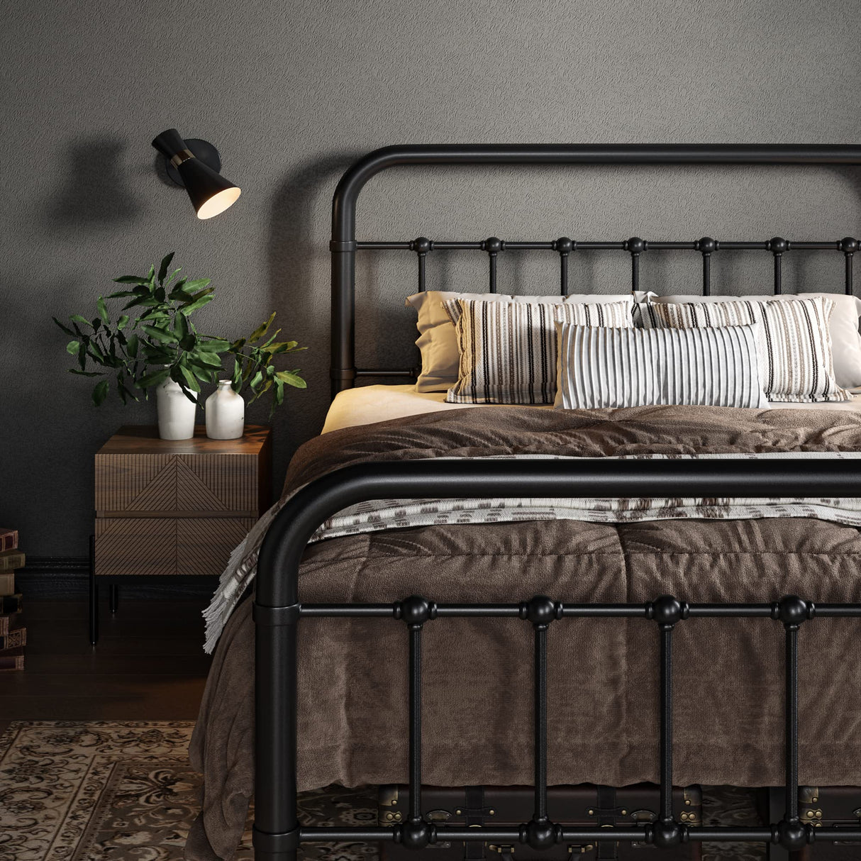 Full Size Metal Platform Bed Frame with Victorian Style