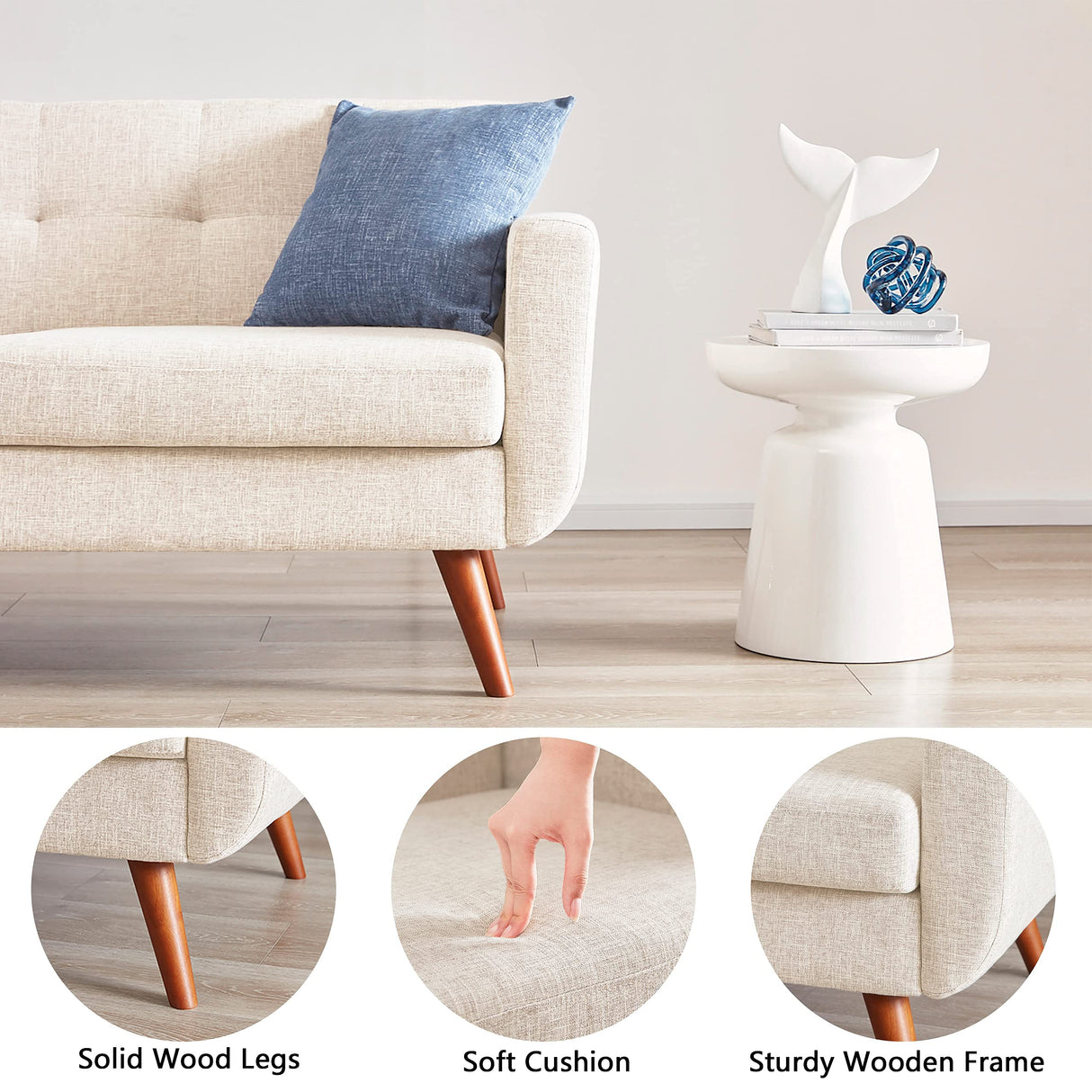 65" W Loveseat Sofa, Mid Century Modern Decor Love Seats Furniture, Button Tufted Upholstered Love Seat Couch