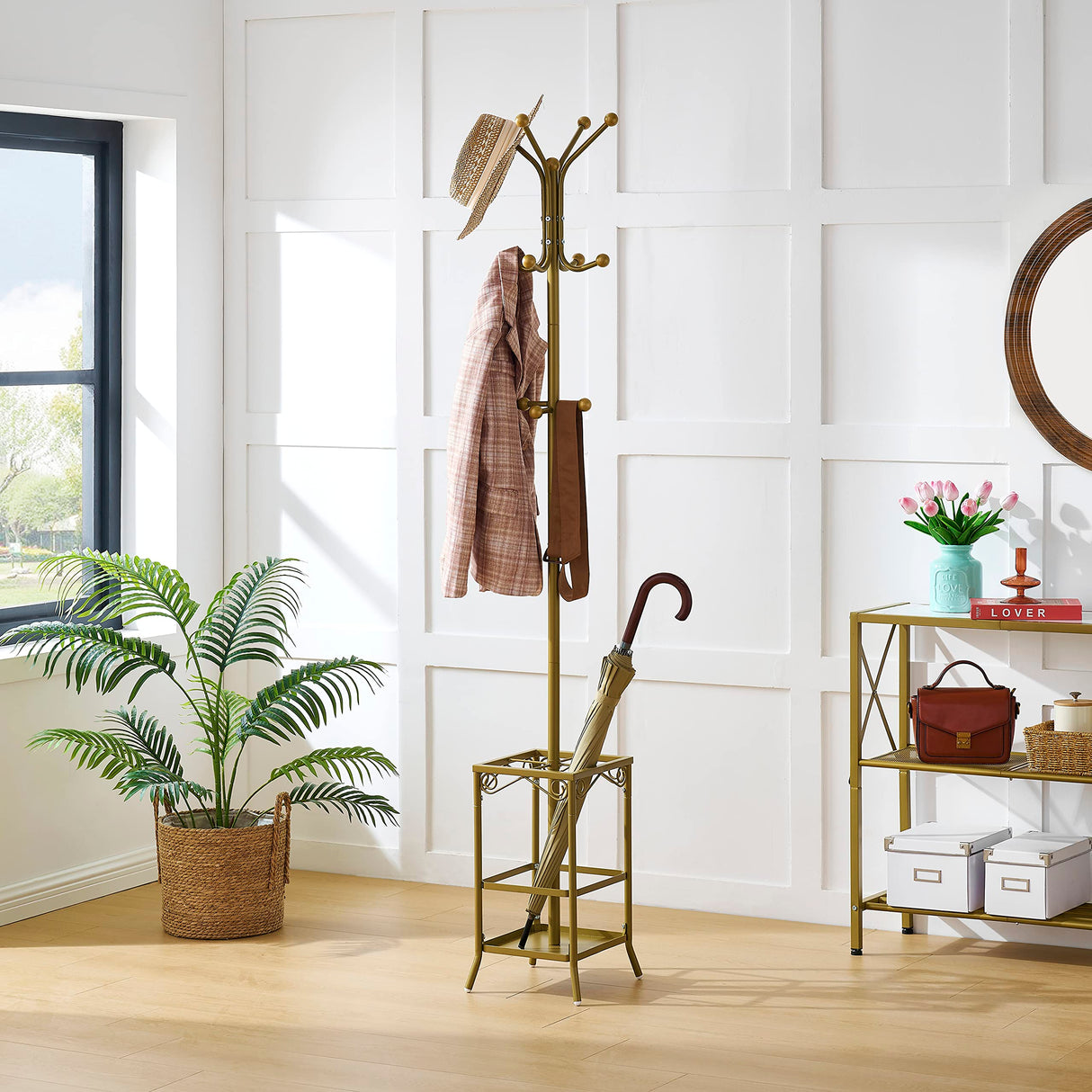 Coat Rack Freestanding ,Entryway Coat Hanger Stand, Umbrella Holder, Hall Tree