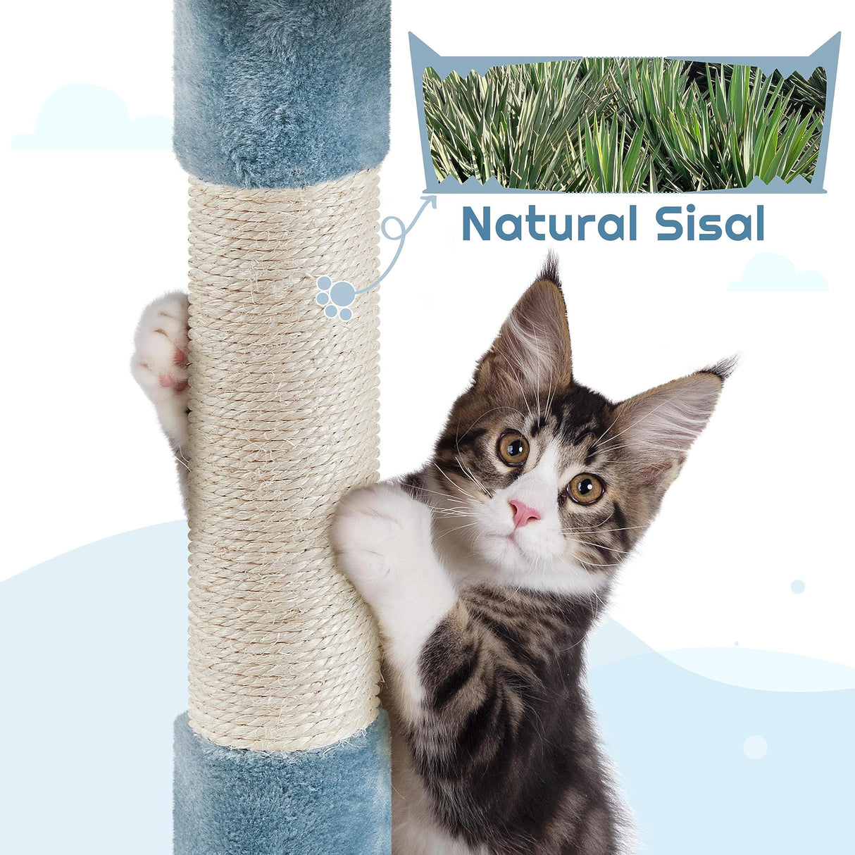Cat Tree Ocean-Themed Cat Tower 61in, Multi-Level Cat Climbing Tree