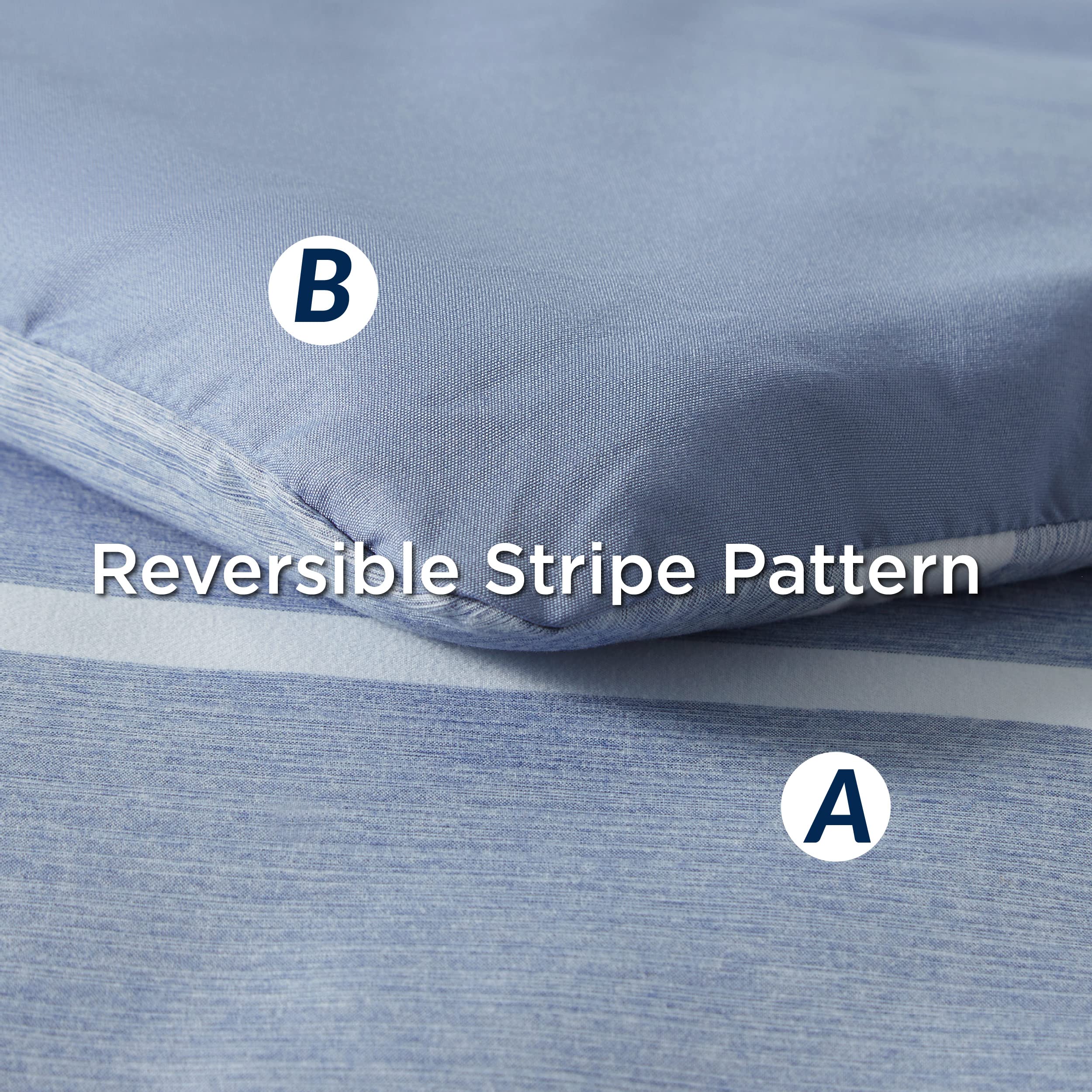 Bedding Sets Queen 7 Pieces, Striped Blue Comforter Set Queen