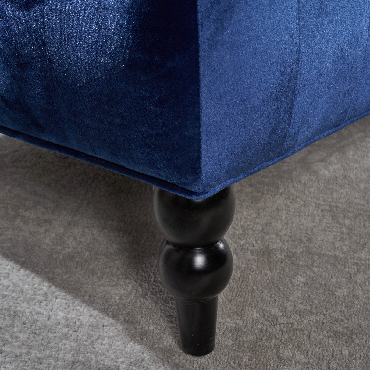 Leora Traditional Tufted Velvet Wingback Loveseat, Navy Blue / Dark Brown