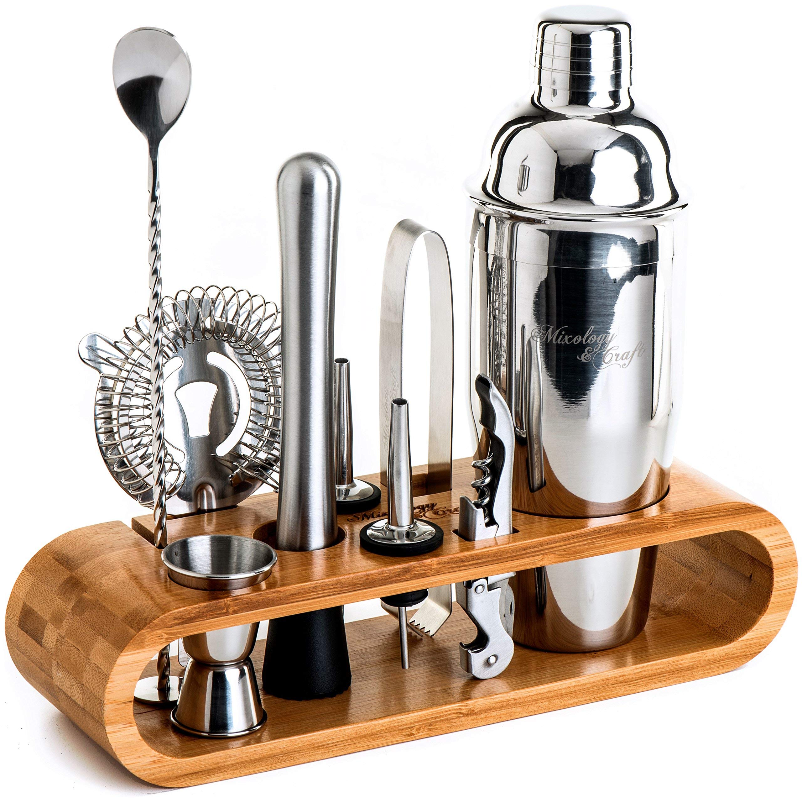 Bartender Kit 10-Piece Bar Tool Set with Bamboo Stand