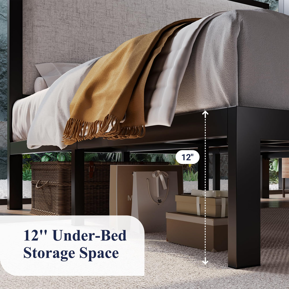 Queen Bed Frame with 47'' Tall Upholstered Headboard