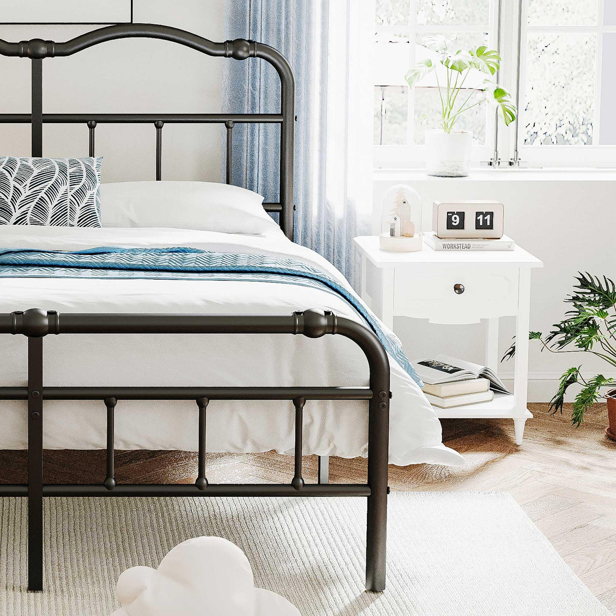 Queen Size Bed Frame with Headboard and Footboard, 18 Inch High, No Box Spring Needed