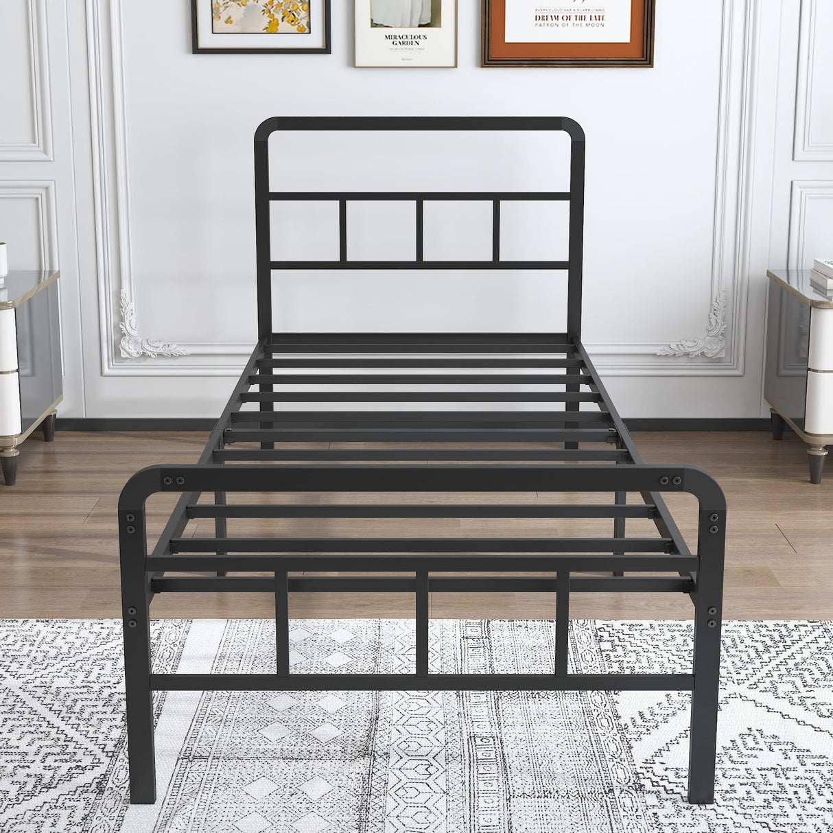 Twin Size Metal Bed Frame with Headboard and Footboard, 14 Inch Black Heavy Duty Mattress Foundation