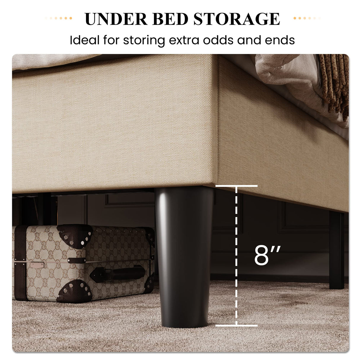 King Size Bed Frame with Geometric Wingback Headboard, Upholstered Platform Bed