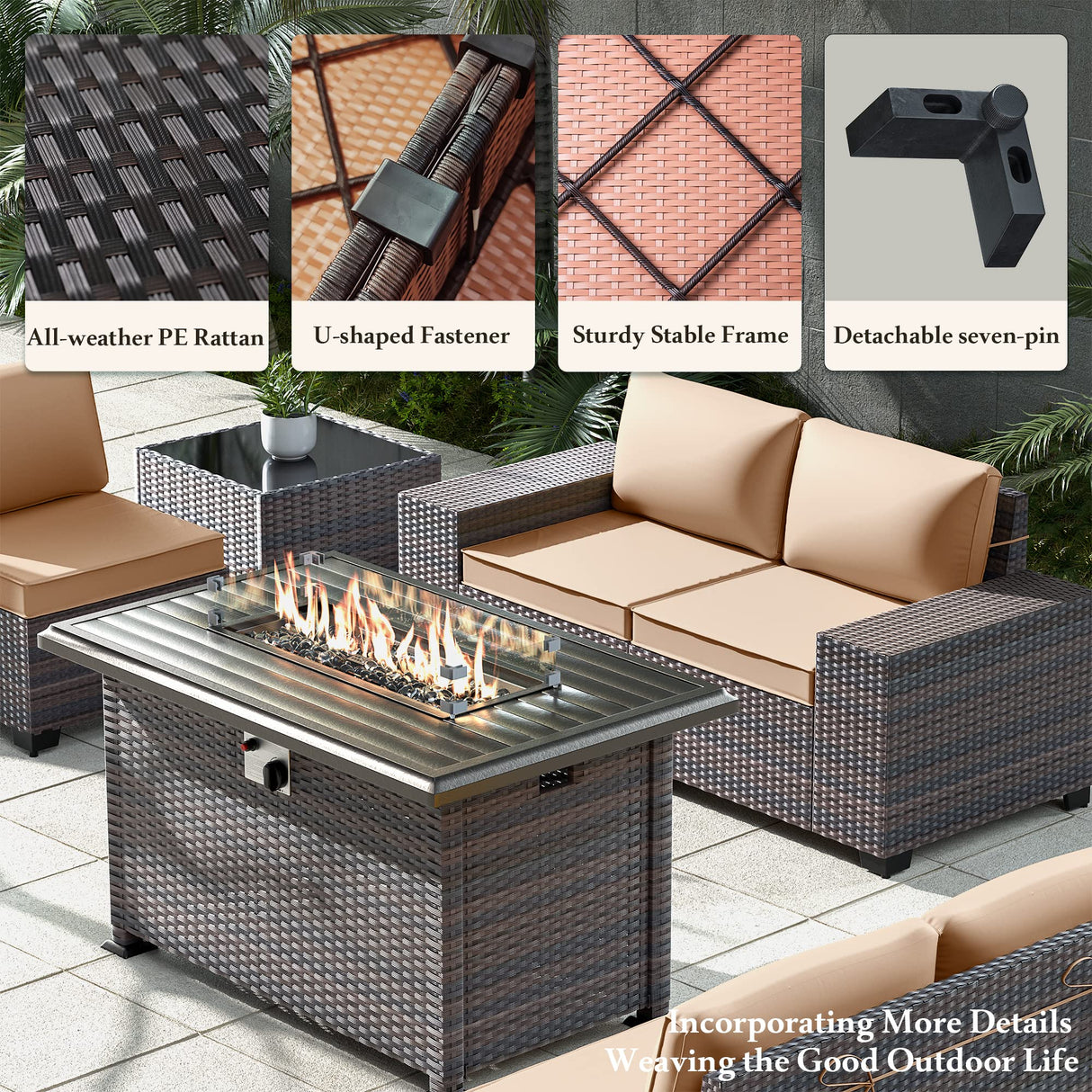 Outdoor Patio Furniture Set with Propane Fire Pit Table