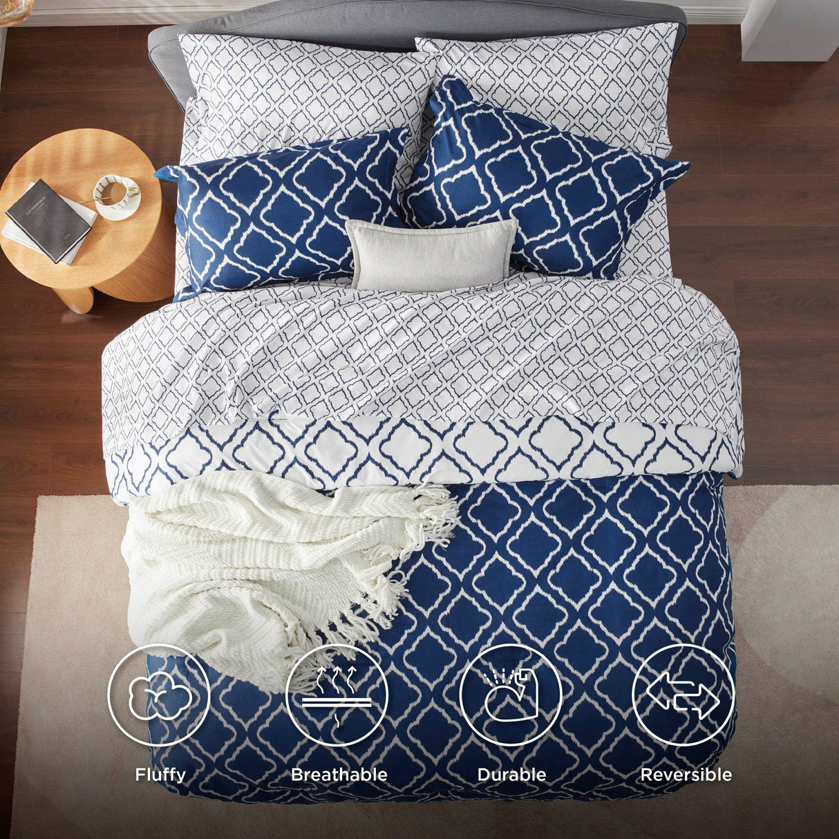 Navy Blue Quatrefoil Comforters Queen Size