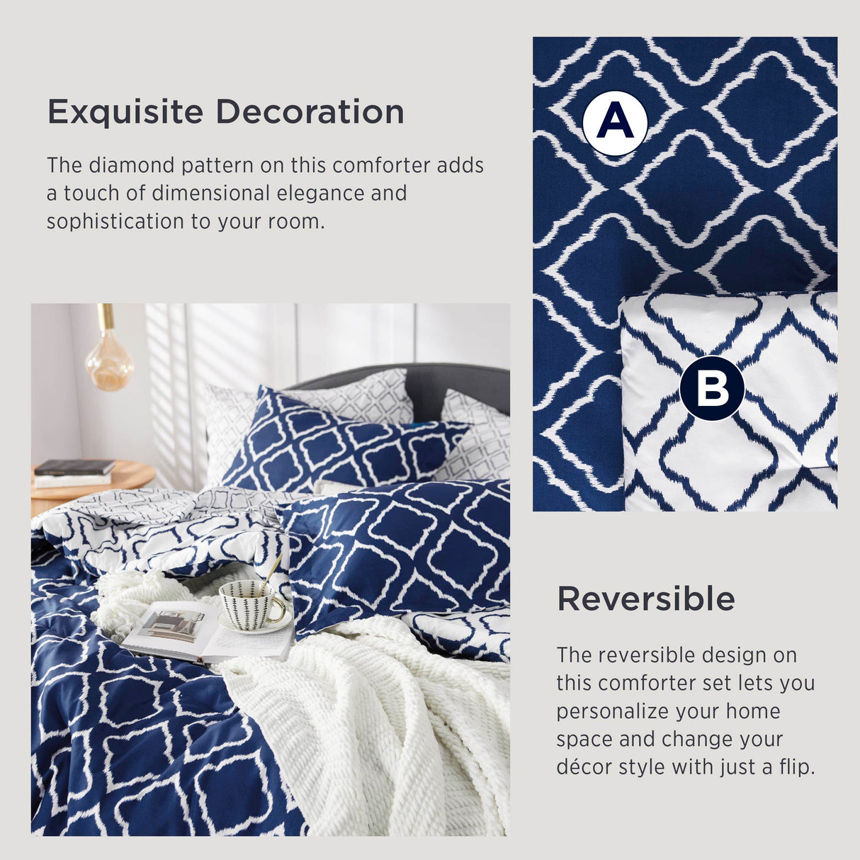 Navy Blue Quatrefoil Comforters Queen Size