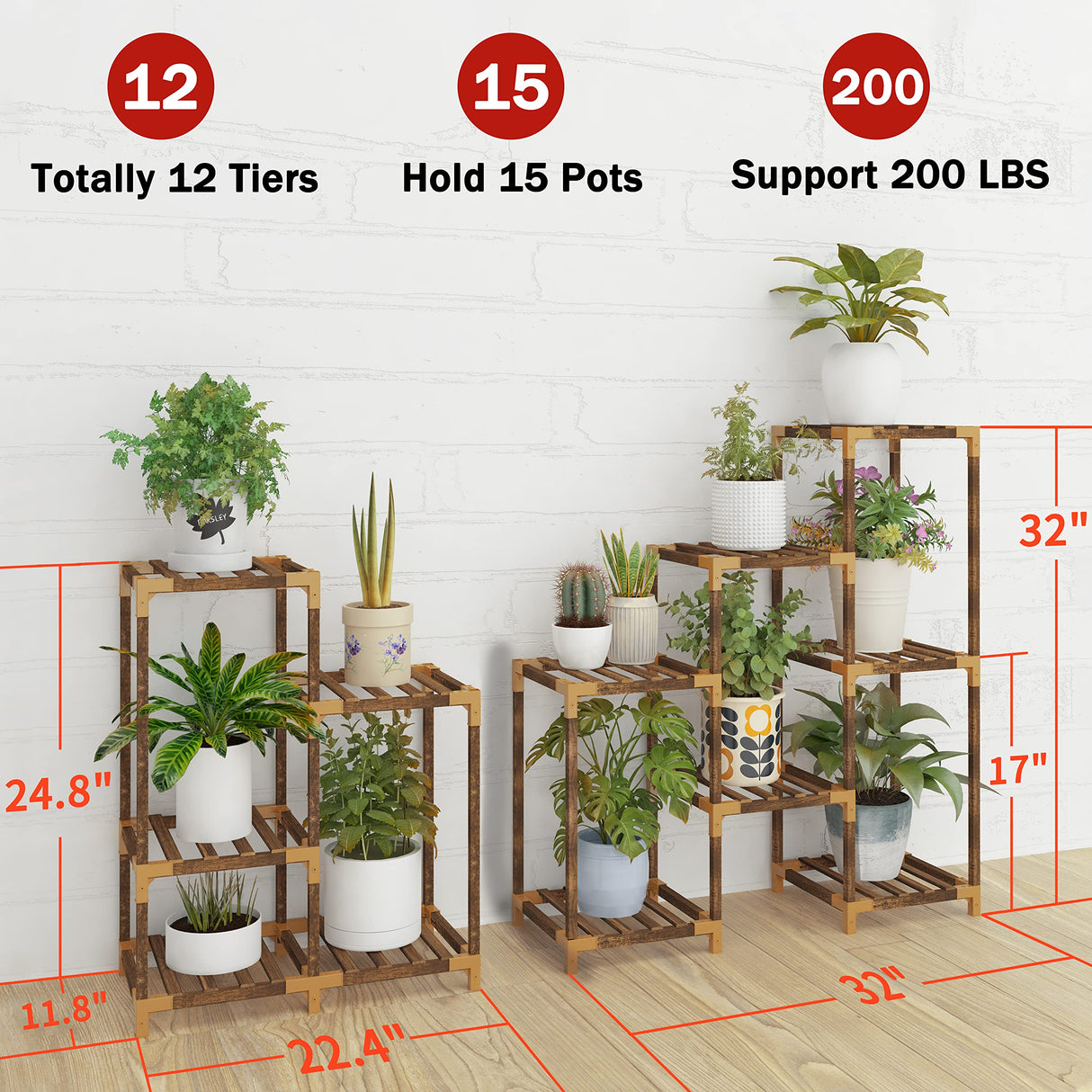 Trapezoid Wooden Plant Stand – Multi Tier Eucalyptus Wood Display Shelf