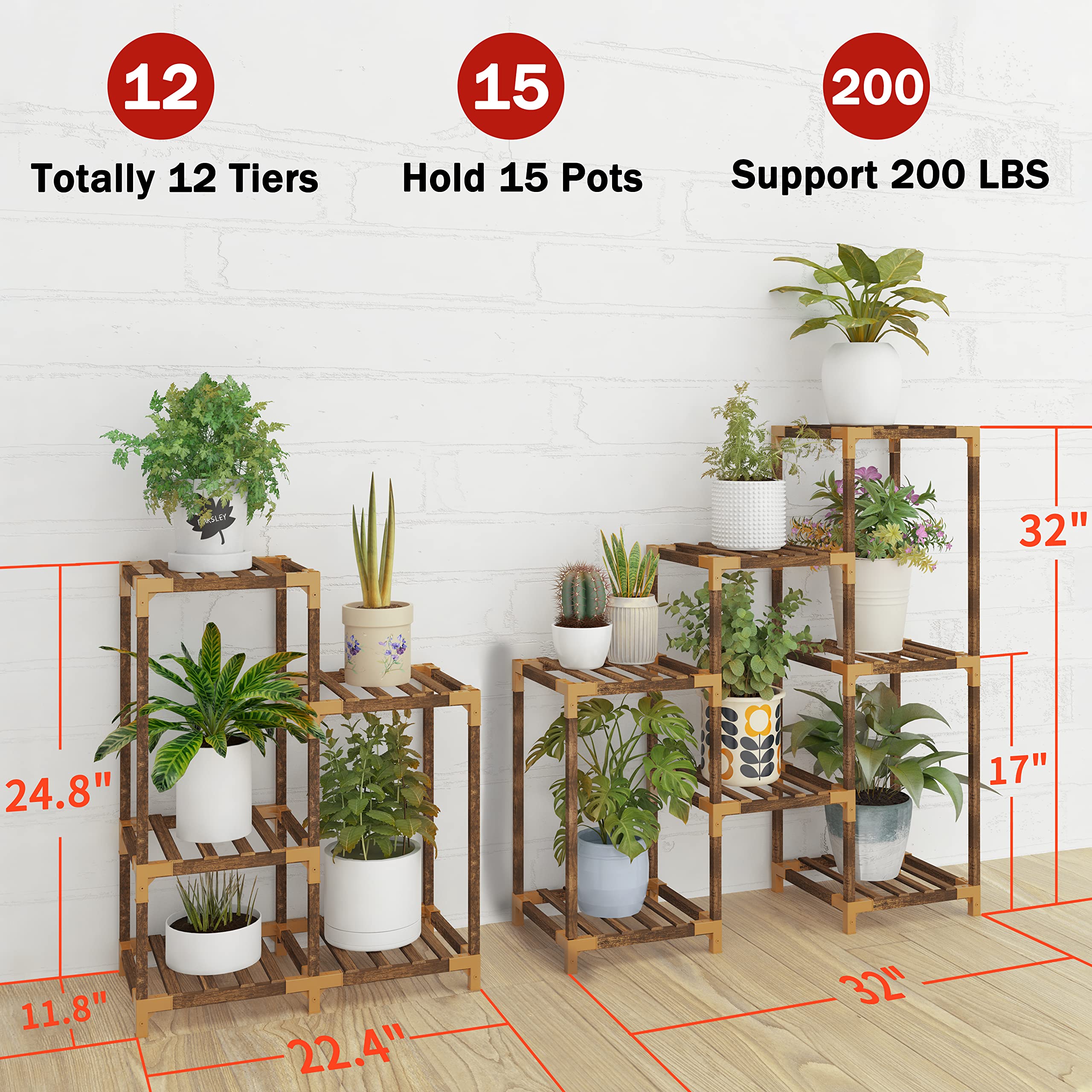 Trapezoid Wooden Plant Stand – Multi Tier Eucalyptus Wood Display Shelf