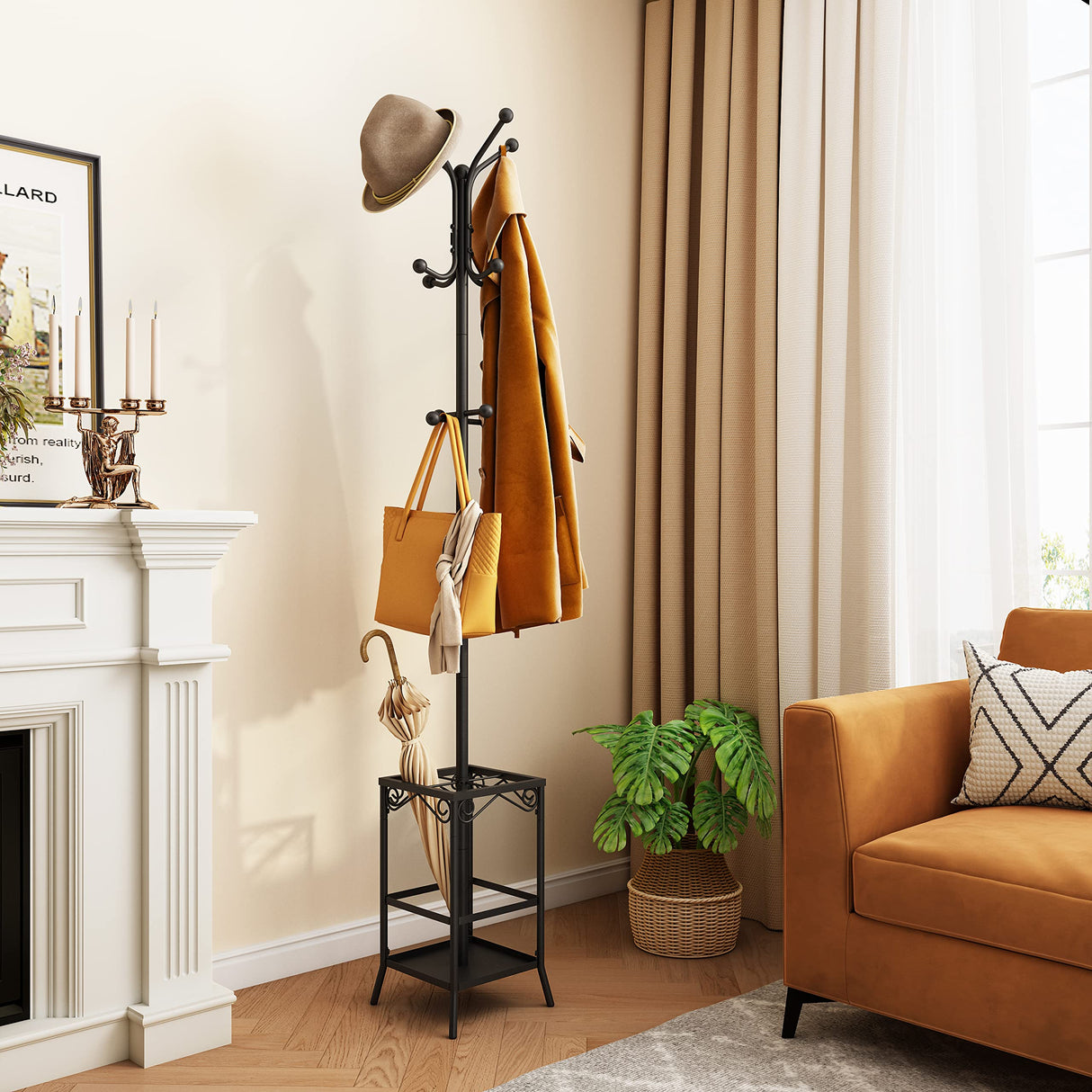 Coat Rack Freestanding, Entryway Coat Hanger Stand, Umbrella Holder